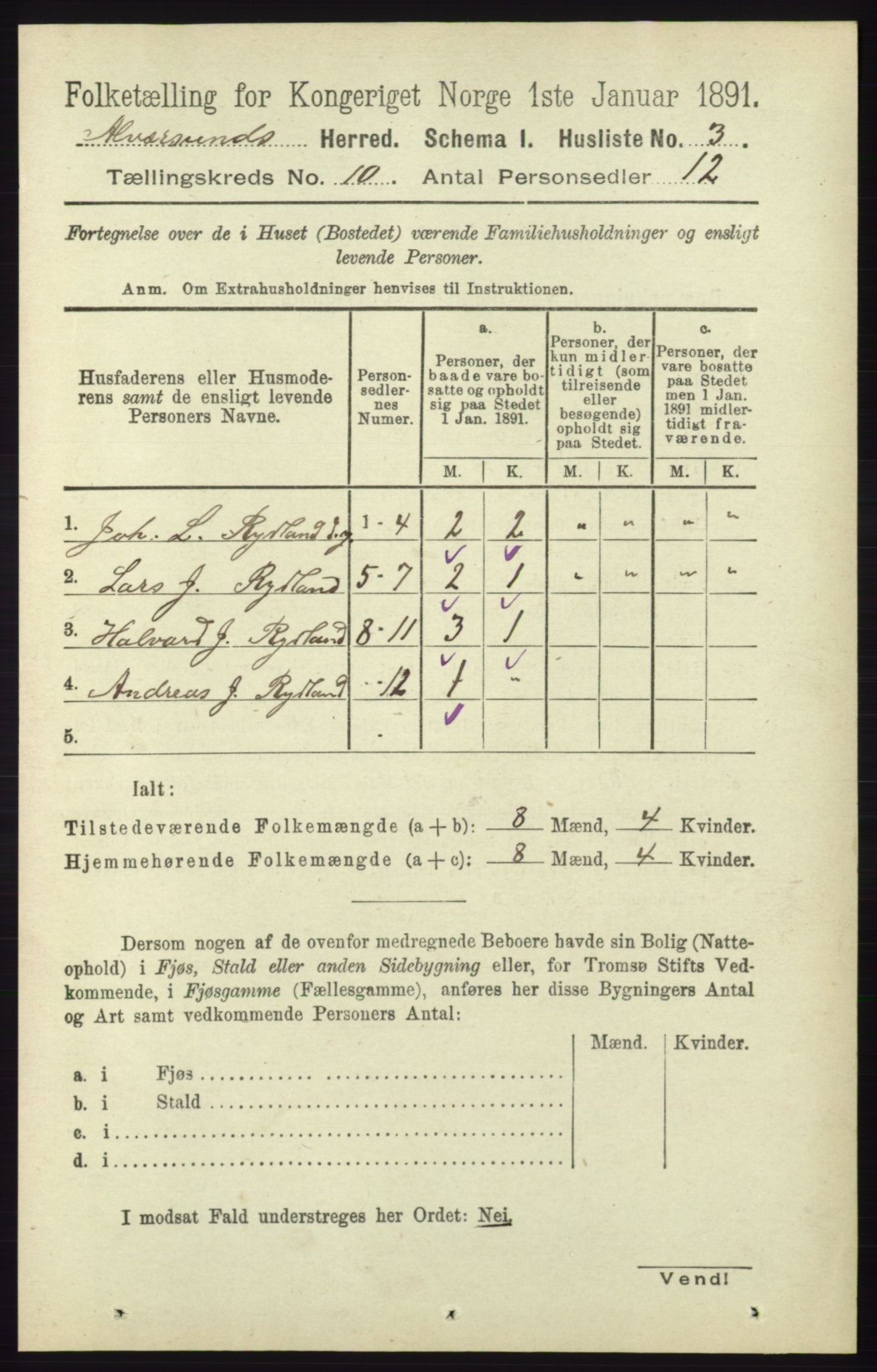 RA, 1891 census for 1257 Alversund, 1891, p. 3431