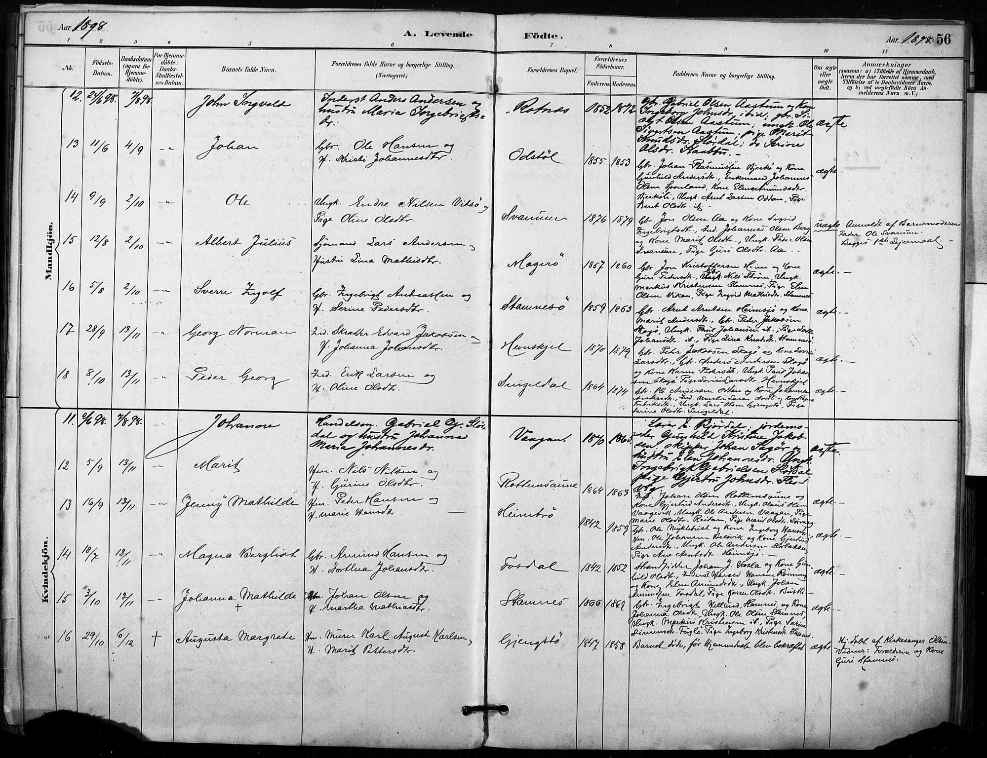 Ministerialprotokoller, klokkerbøker og fødselsregistre - Sør-Trøndelag, AV/SAT-A-1456/633/L0518: Parish register (official) no. 633A01, 1884-1906, p. 56