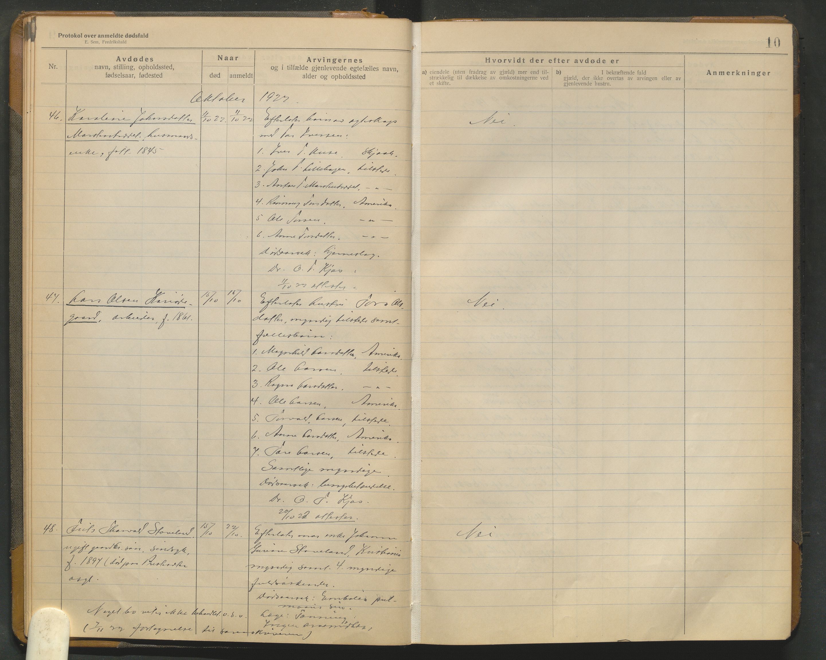 Lom lensmannskontor, AV/SAH-PGL-006/H/Ha/Haa/L0001/0004: Dødsfallsprotokoller / Dødsfallsprotokoll, 1922-1937, p. 10