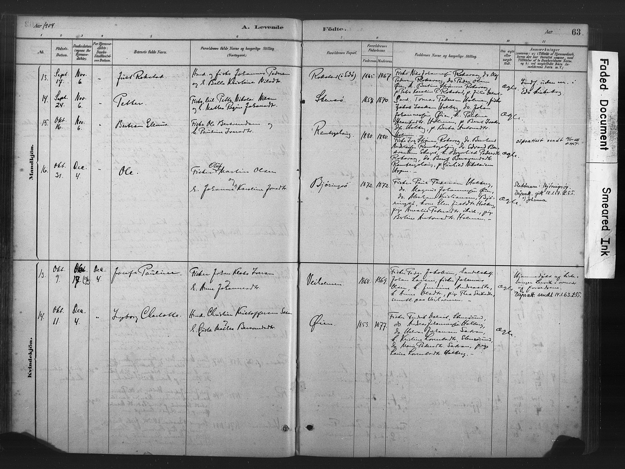 Ministerialprotokoller, klokkerbøker og fødselsregistre - Møre og Romsdal, AV/SAT-A-1454/583/L0954: Parish register (official) no. 583A01, 1880-1906, p. 63