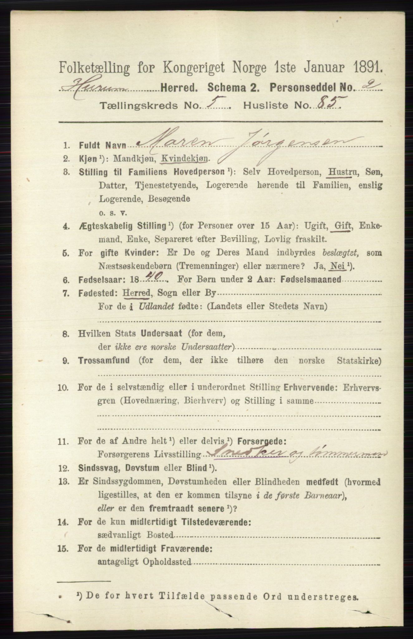 RA, 1891 census for 0628 Hurum, 1891, p. 1931