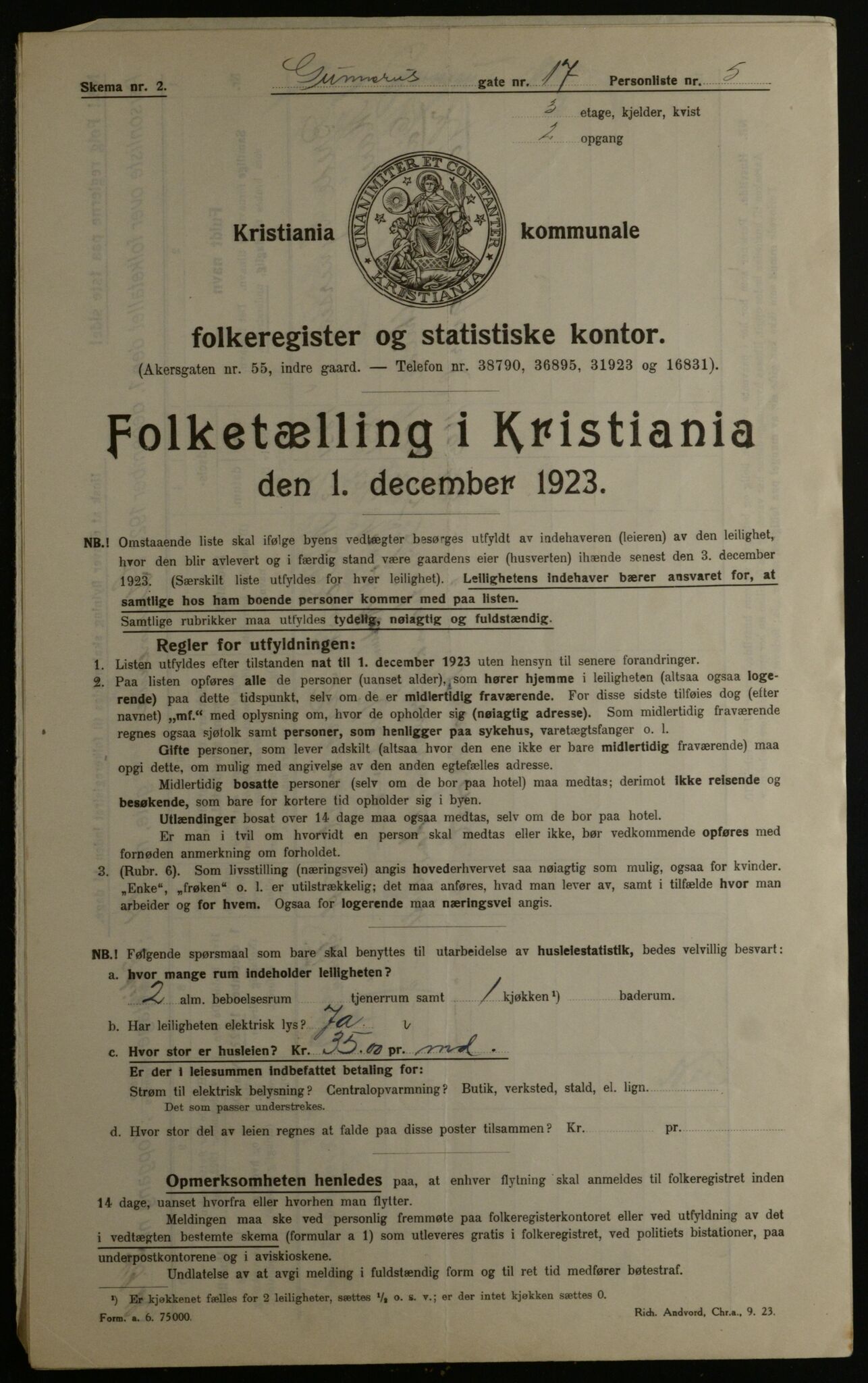 OBA, Municipal Census 1923 for Kristiania, 1923, p. 6193