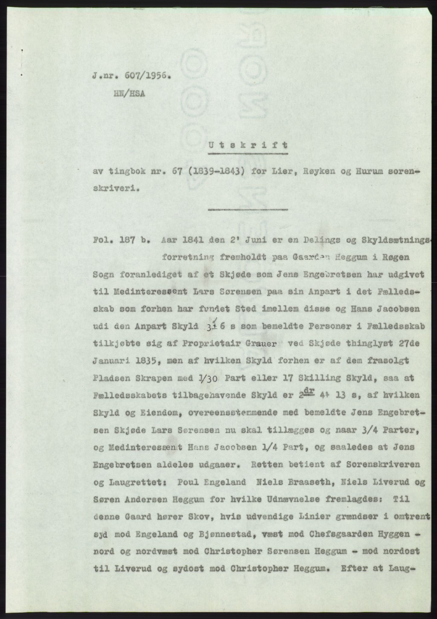 Statsarkivet i Kongsberg, AV/SAKO-A-0001/E/Ee/L0006: Avskrifter, SAO jnr. 401/1956 - 791/1956, 1956, p. 196