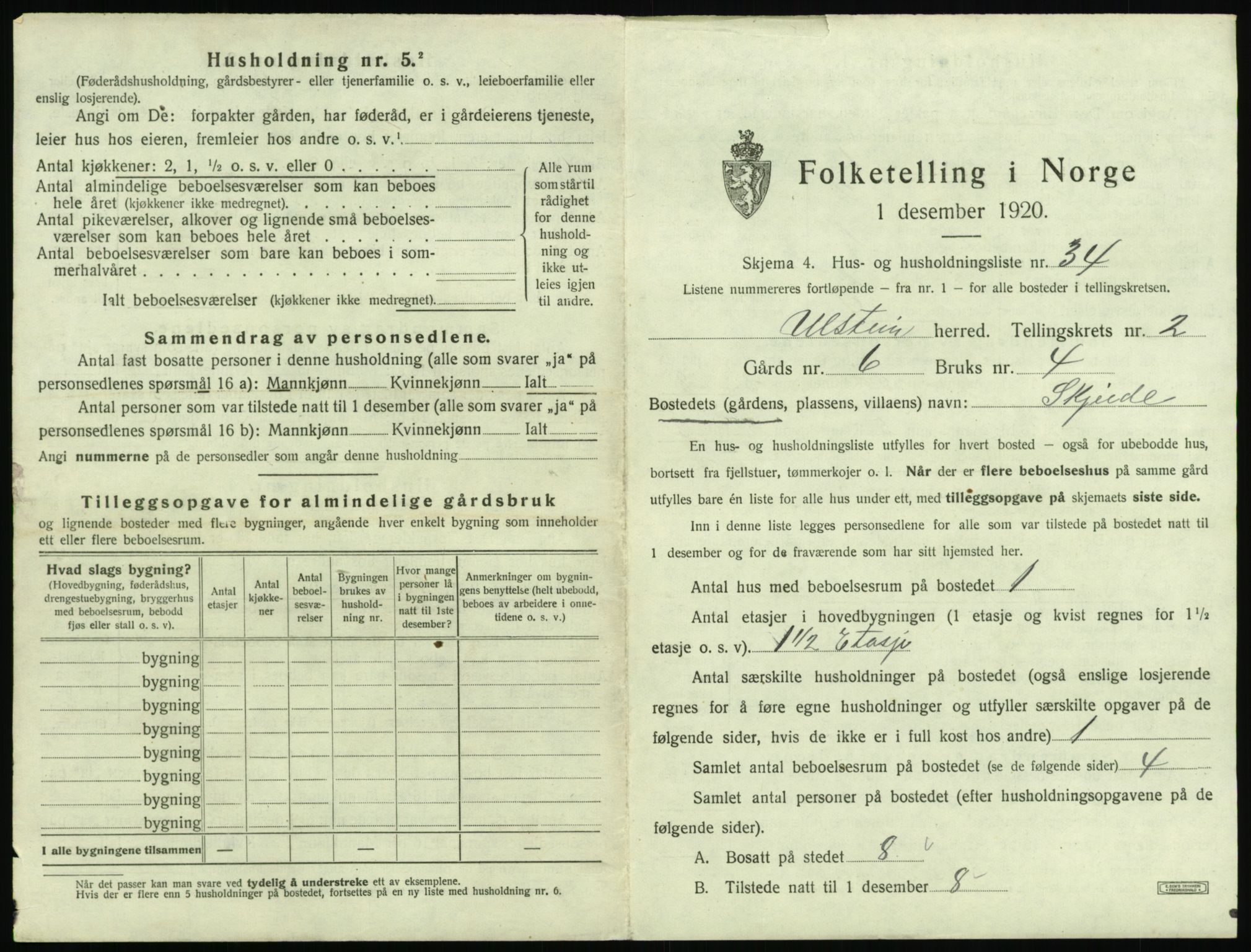 SAT, 1920 census for Ulstein, 1920, p. 168