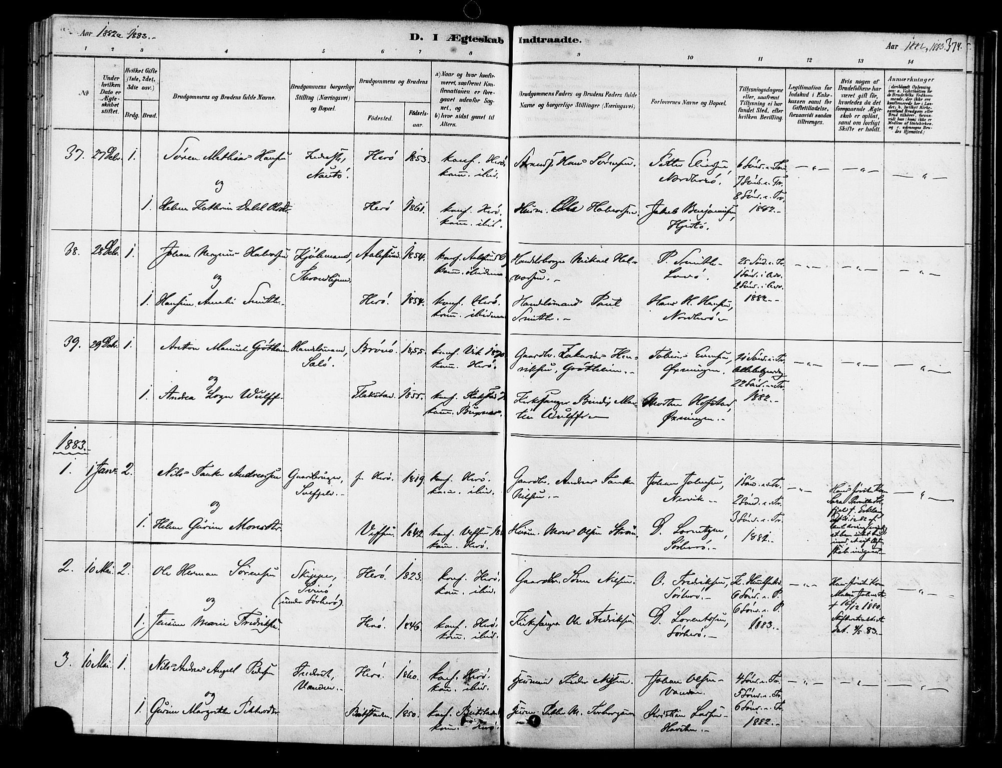 Ministerialprotokoller, klokkerbøker og fødselsregistre - Nordland, SAT/A-1459/834/L0507: Parish register (official) no. 834A05, 1878-1892, p. 374