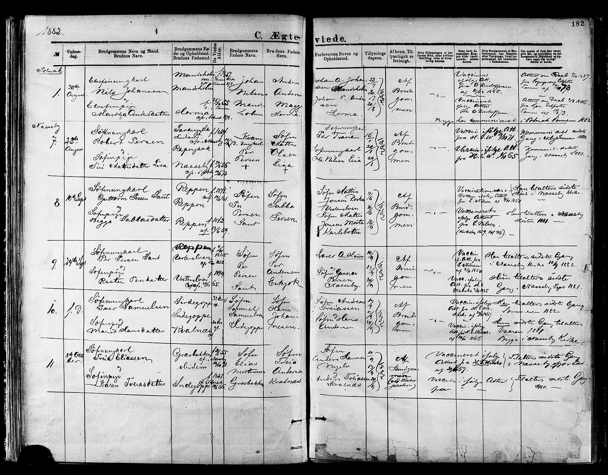 Nesseby sokneprestkontor, AV/SATØ-S-1330/H/Ha/L0004kirke: Parish register (official) no. 4, 1877-1884, p. 182