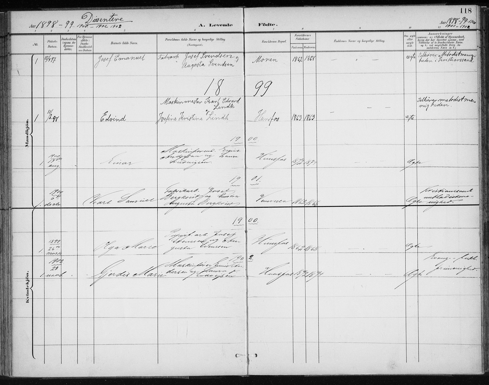 Vennesla sokneprestkontor, AV/SAK-1111-0045/Fa/Fab/L0005: Parish register (official) no. A 5, 1897-1909, p. 118