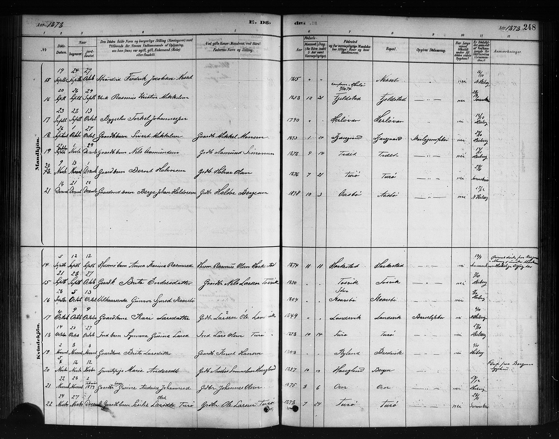 Herdla Sokneprestembete, SAB/A-75701/H/Haa: Parish register (official) no. A 3, 1878-1890, p. 248