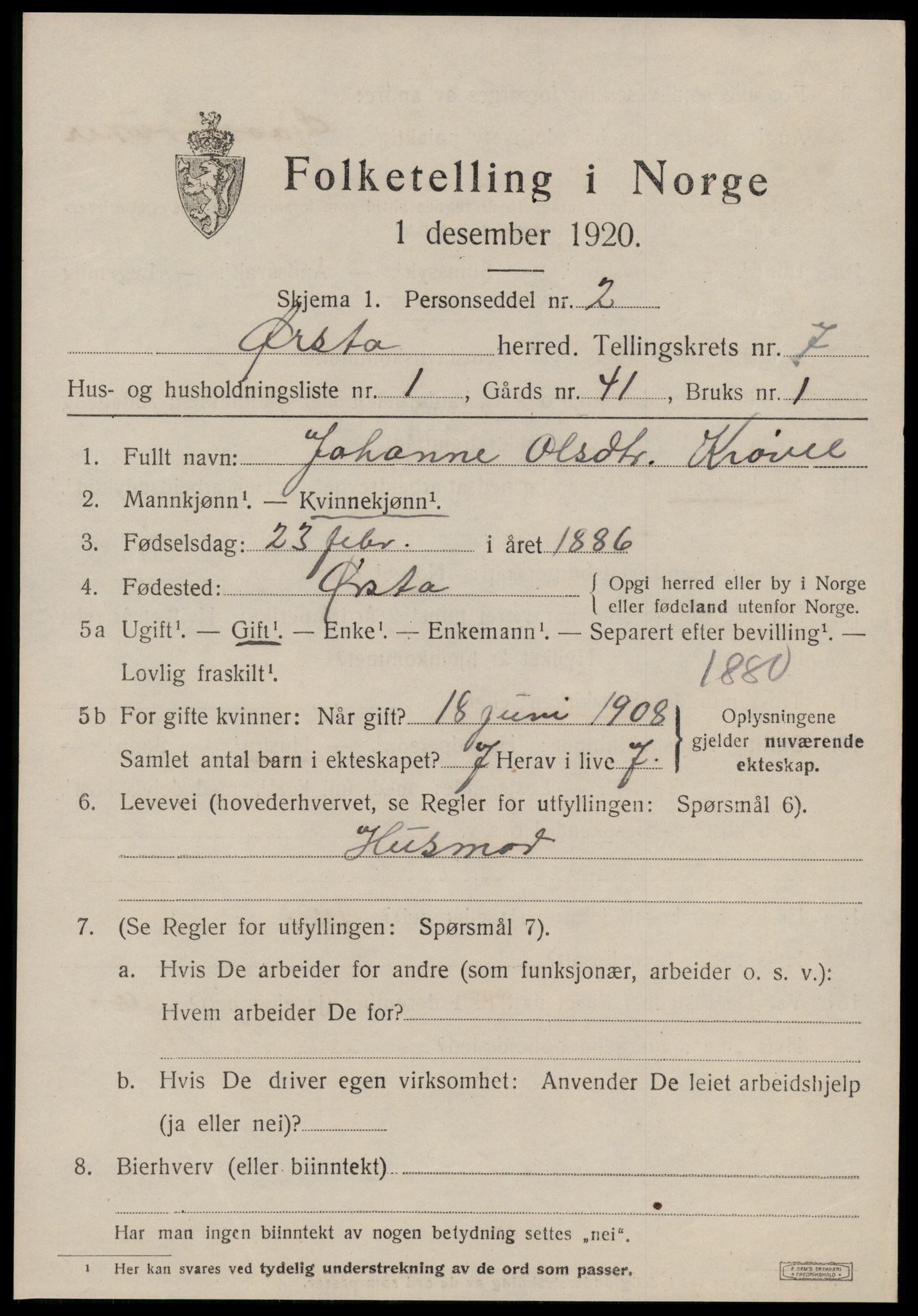 SAT, 1920 census for Ørsta, 1920, p. 5430