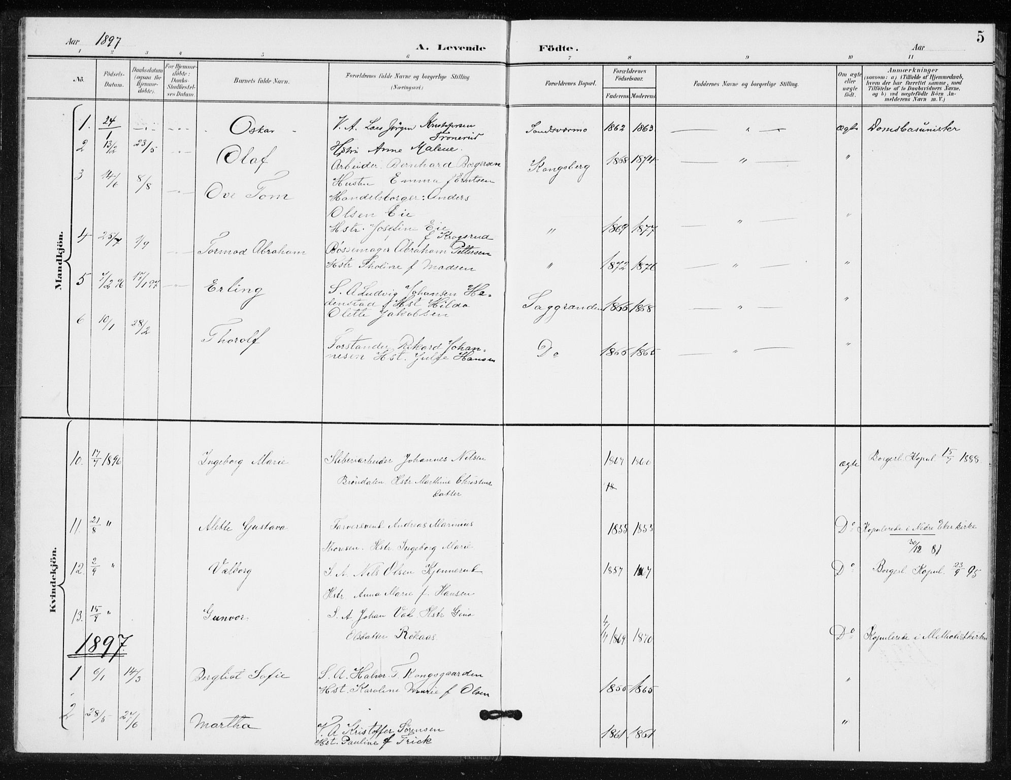 Kongsberg kirkebøker, AV/SAKO-A-22/G/Ga/L0009: Parish register (copy) no. 9, 1932-1938, p. 5