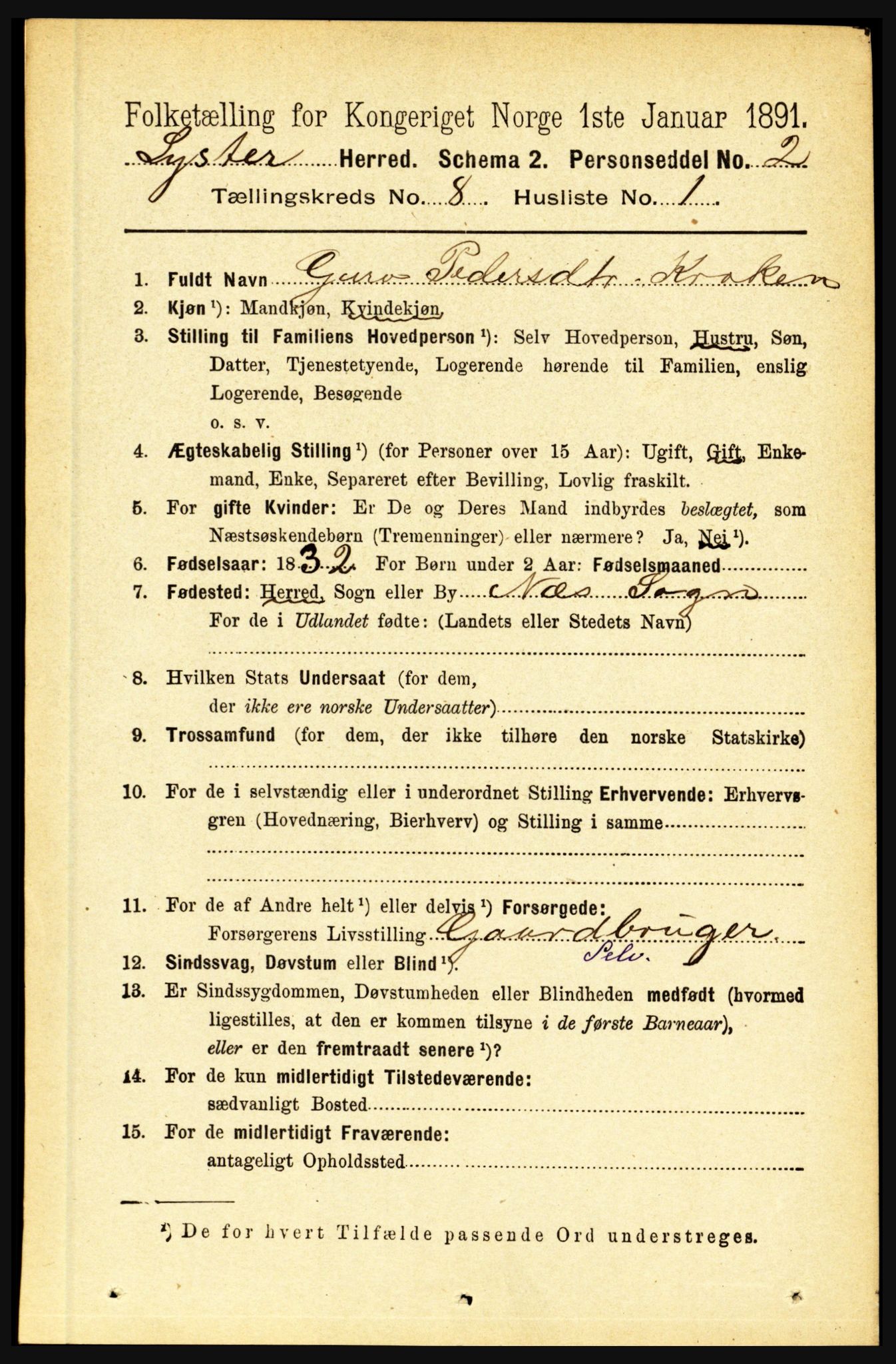 RA, 1891 census for 1426 Luster, 1891, p. 2687