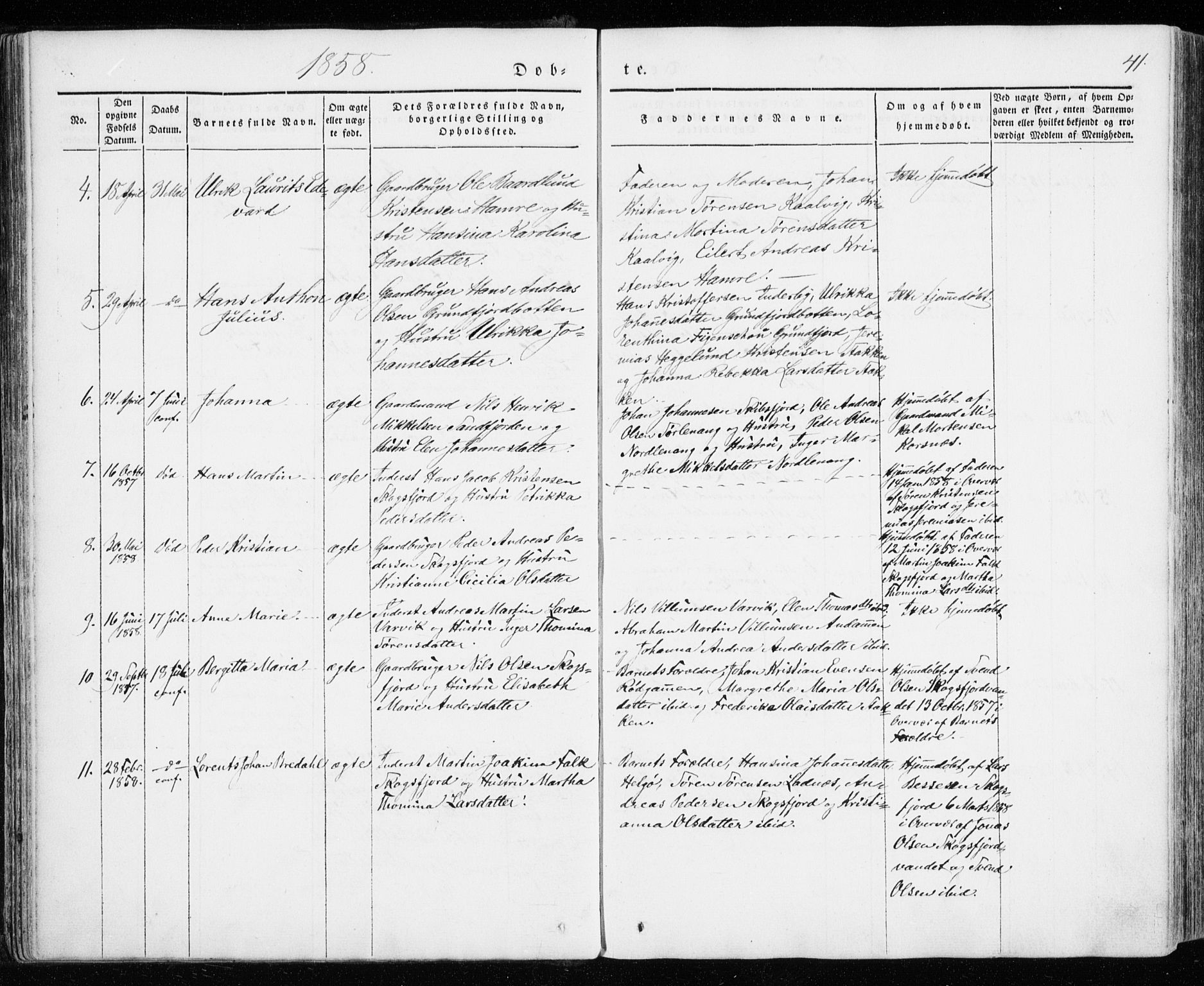 Karlsøy sokneprestembete, SATØ/S-1299/H/Ha/Haa/L0009kirke: Parish register (official) no. 9, 1838-1867, p. 41