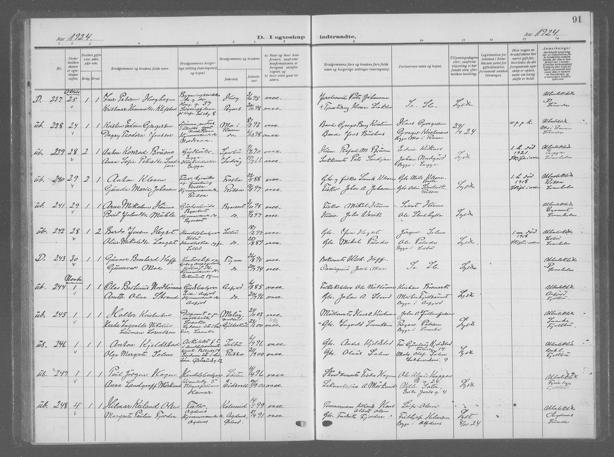 Ministerialprotokoller, klokkerbøker og fødselsregistre - Sør-Trøndelag, AV/SAT-A-1456/601/L0098: Parish register (copy) no. 601C16, 1921-1934, p. 91