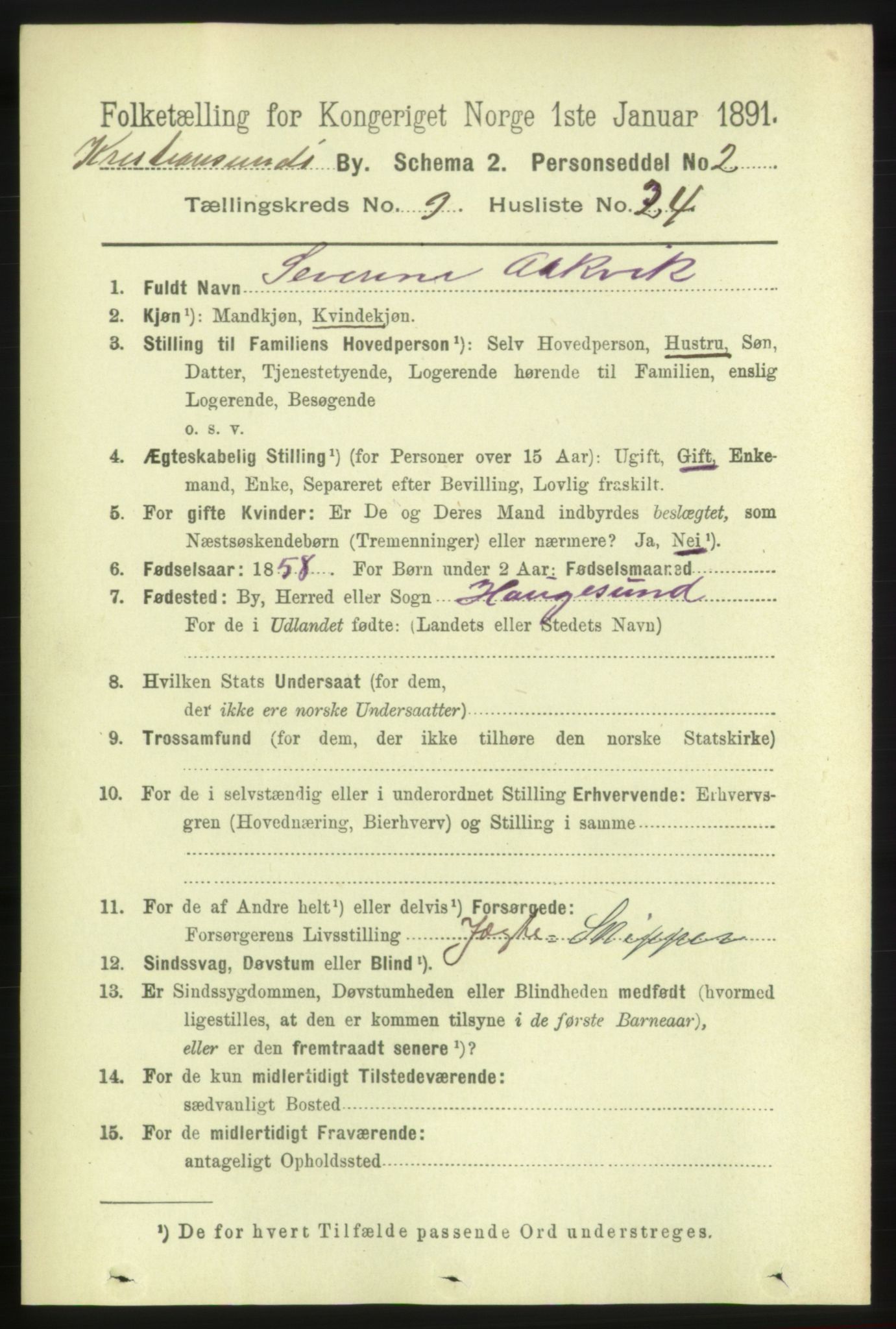 RA, 1891 census for 1503 Kristiansund, 1891, p. 7347