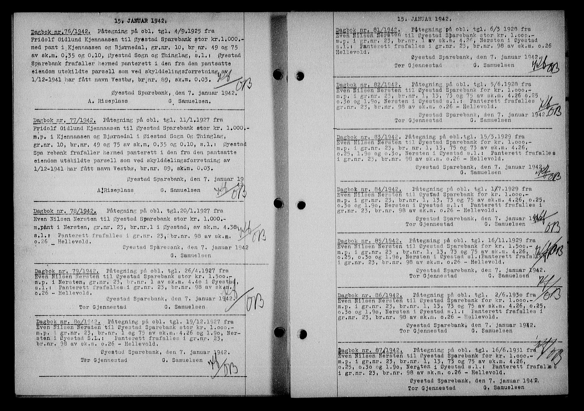 Nedenes sorenskriveri, SAK/1221-0006/G/Gb/Gba/L0049: Mortgage book no. A-III, 1941-1942, Diary no: : 76/1942