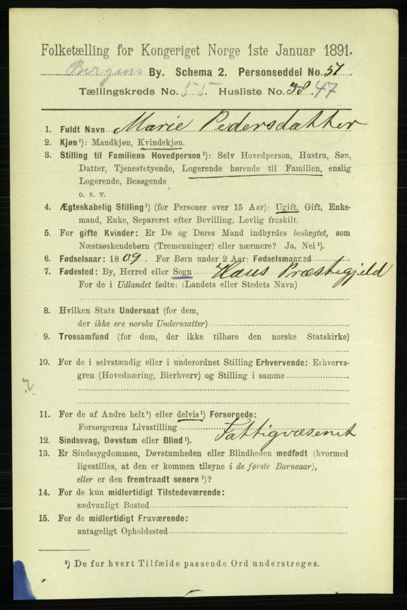 RA, 1891 Census for 1301 Bergen, 1891, p. 64423