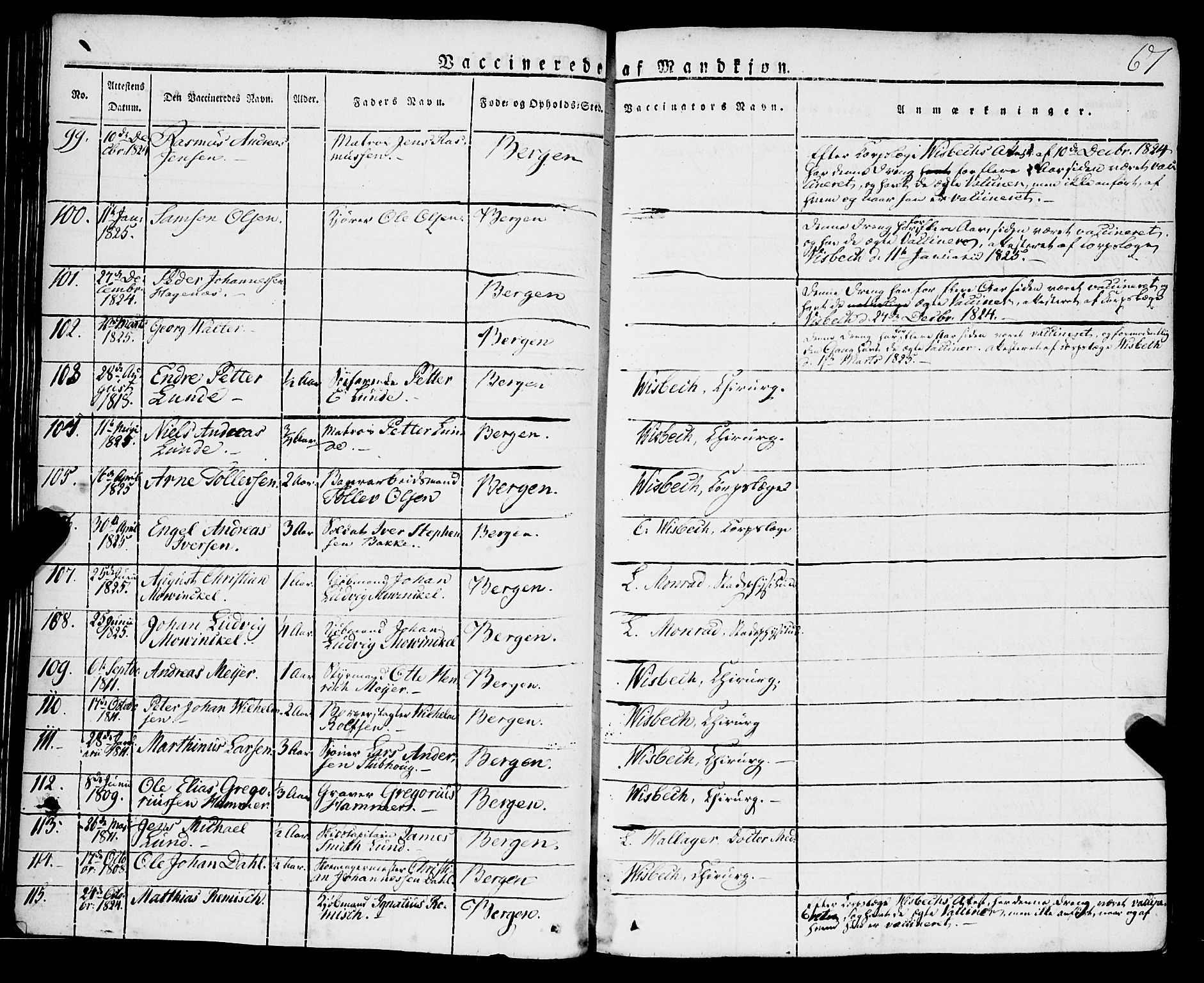 Korskirken sokneprestembete, AV/SAB-A-76101/H/Haa/L0050: Parish register (official) no. F 1, 1821-1869, p. 67