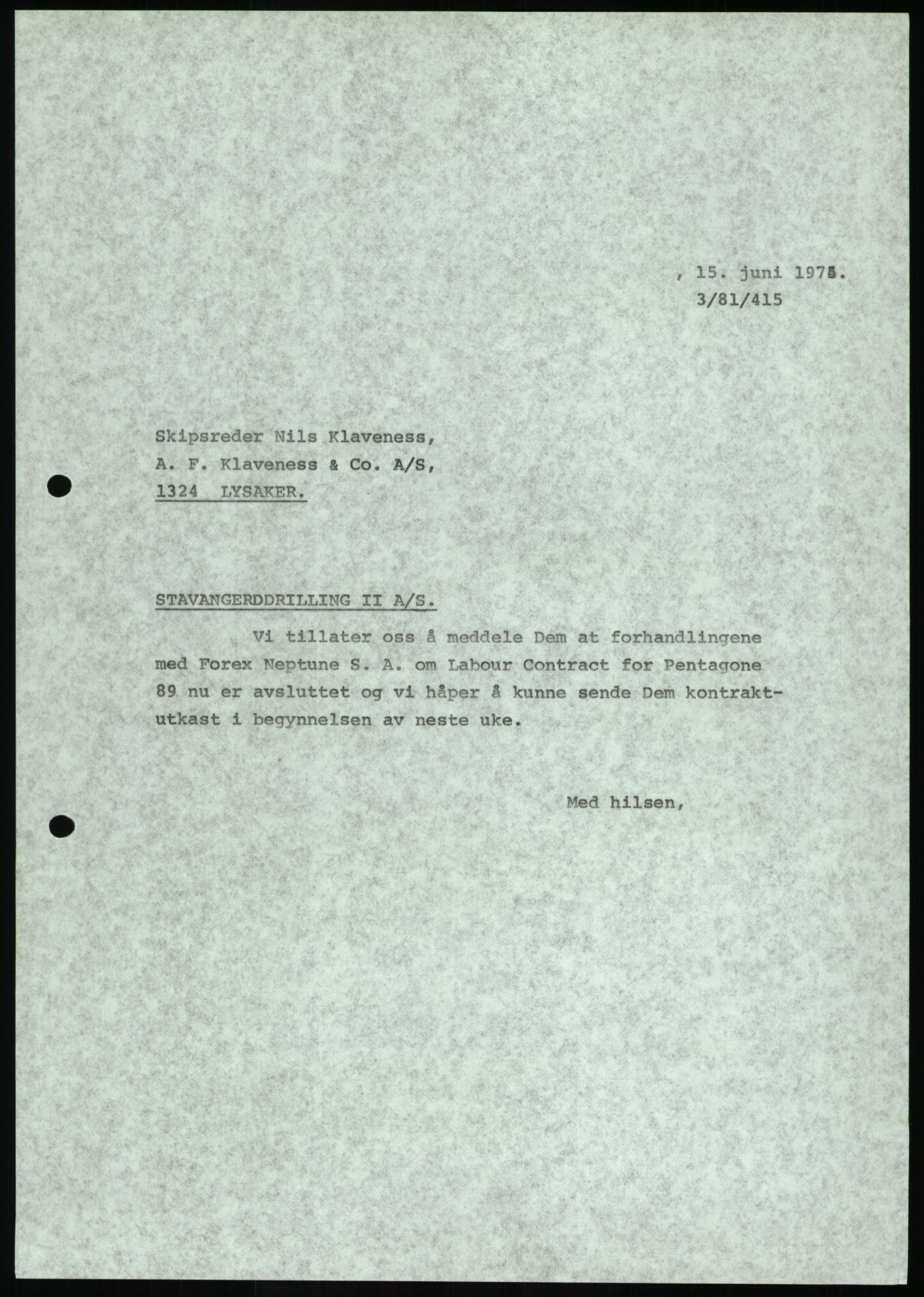 Pa 1503 - Stavanger Drilling AS, AV/SAST-A-101906/A/Ab/Abc/L0006: Styrekorrespondanse Stavanger Drilling II A/S, 1974-1977, p. 265