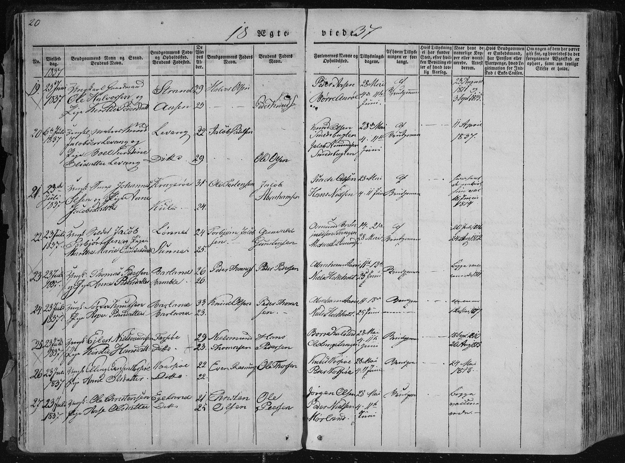 Sannidal kirkebøker, AV/SAKO-A-296/F/Fa/L0007: Parish register (official) no. 7, 1831-1854, p. 20