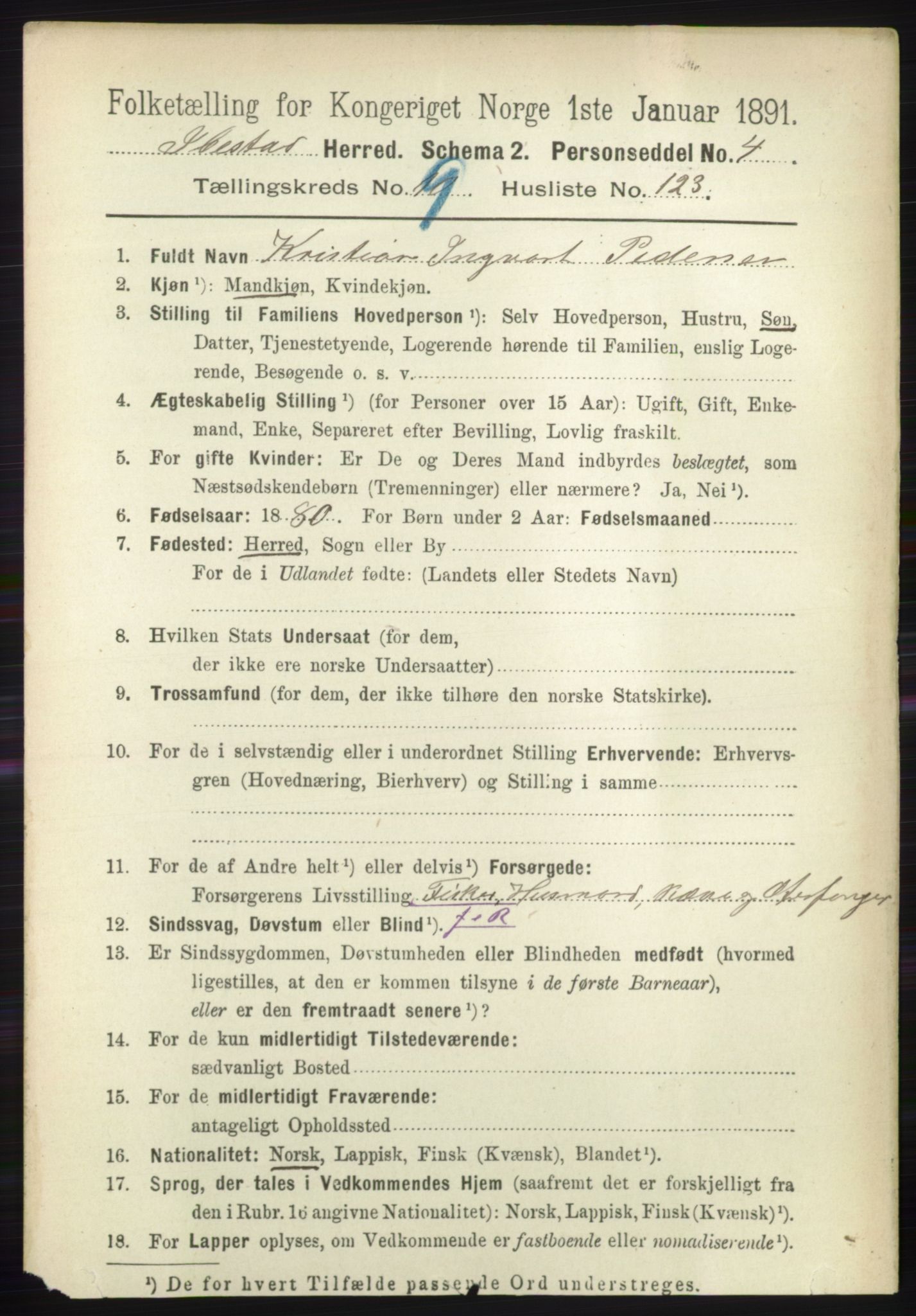 RA, 1891 census for 1917 Ibestad, 1891, p. 6771