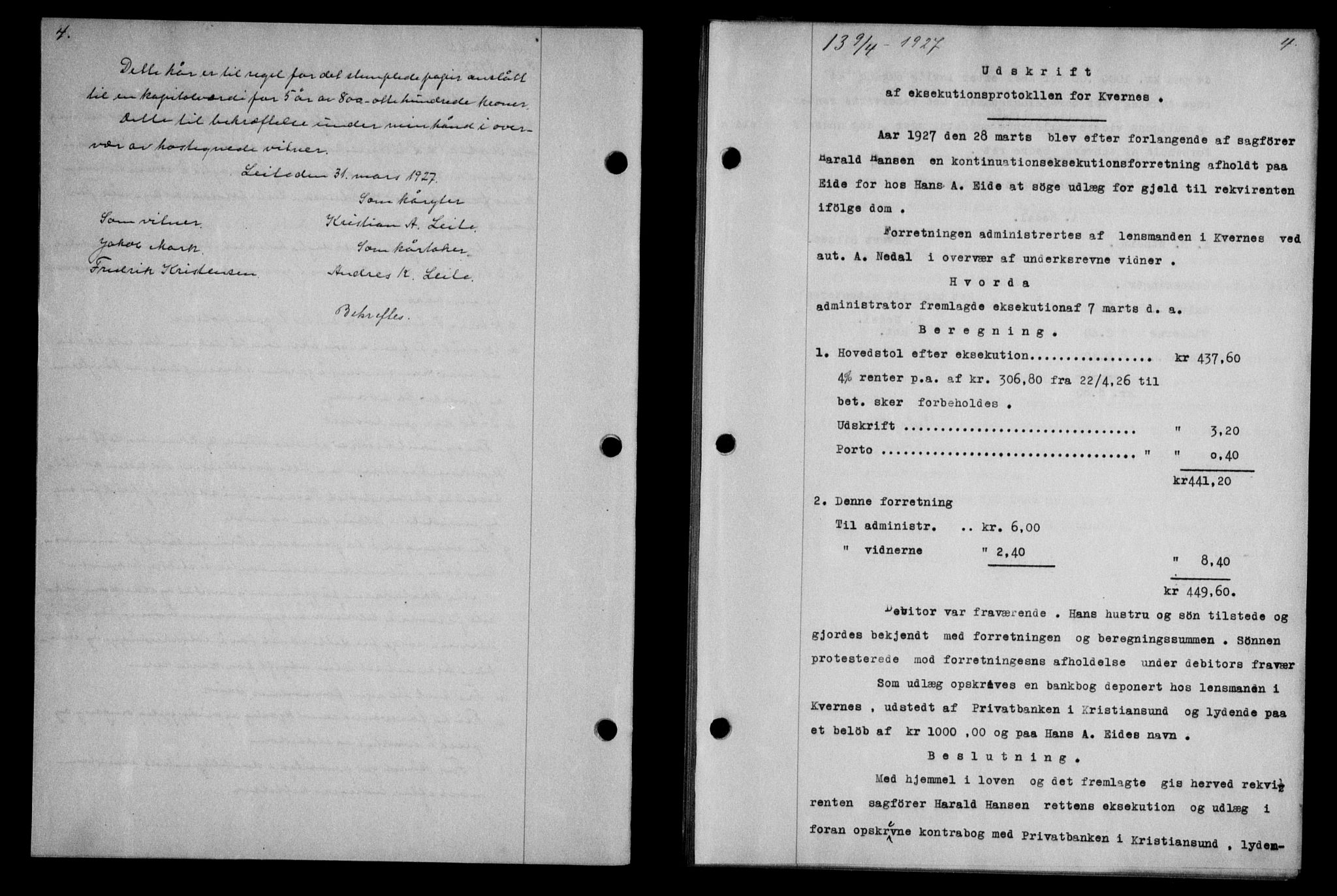 Nordmøre sorenskriveri, AV/SAT-A-4132/1/2/2Ca/L0062: Mortgage book no. 52, 1927-1927, Deed date: 09.04.1927