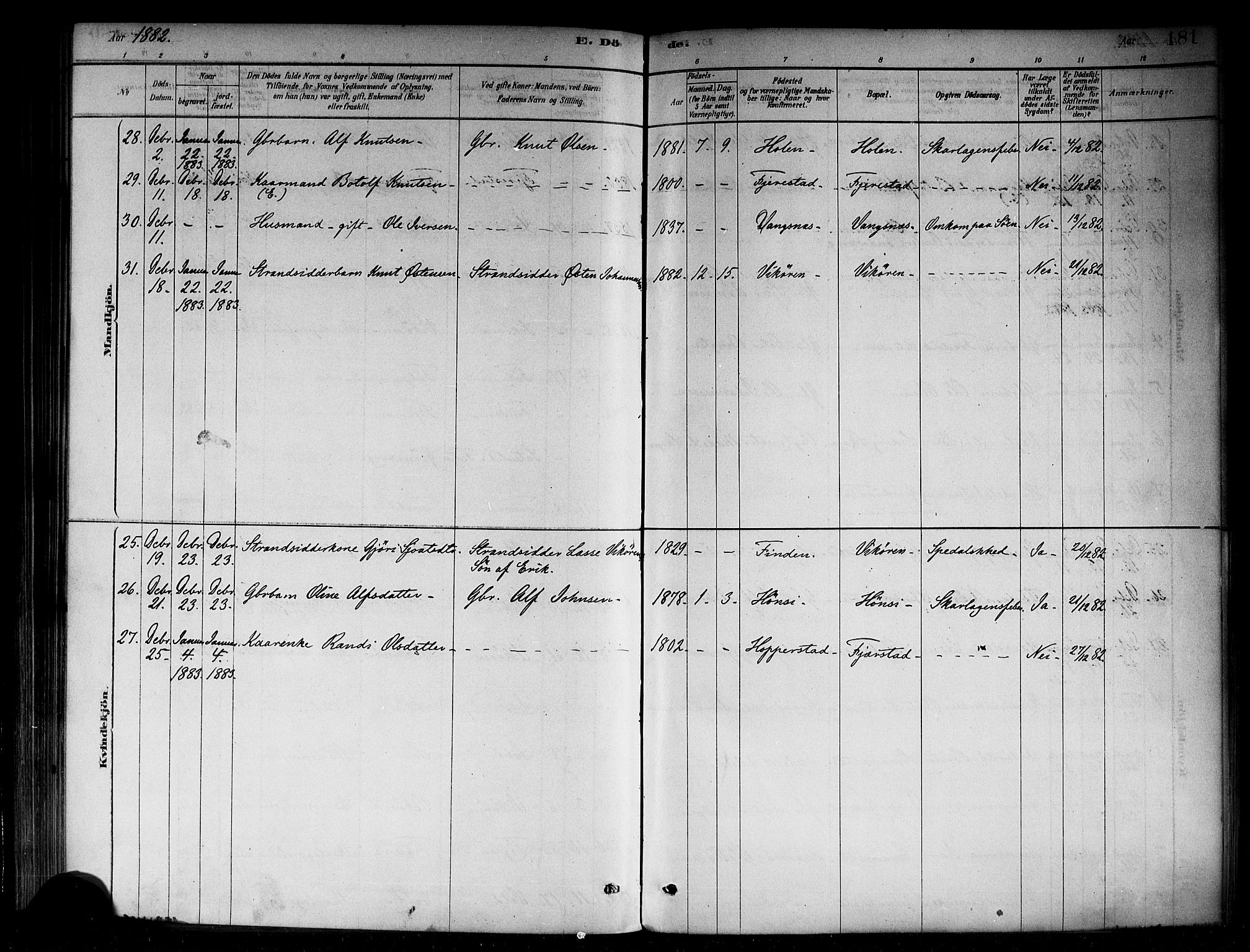 Vik sokneprestembete, SAB/A-81501: Parish register (official) no. B 1, 1878-1890, p. 181