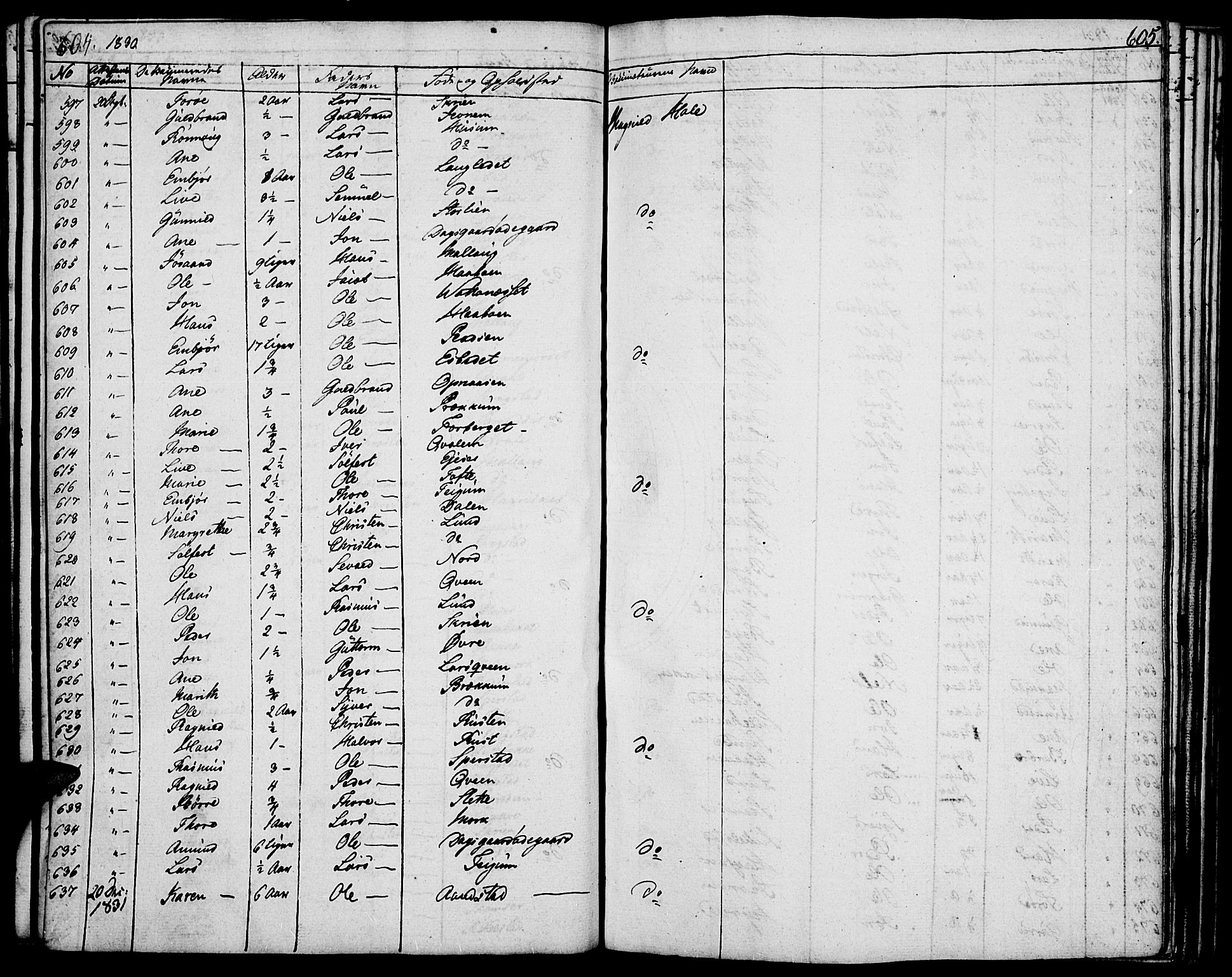 Lom prestekontor, SAH/PREST-070/K/L0005: Parish register (official) no. 5, 1825-1837, p. 604-605