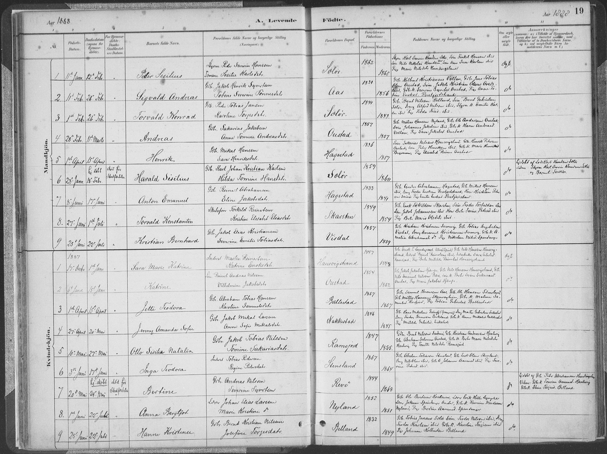 Lyngdal sokneprestkontor, SAK/1111-0029/F/Fa/Faa/L0004: Parish register (official) no. A 4, 1883-1904, p. 19