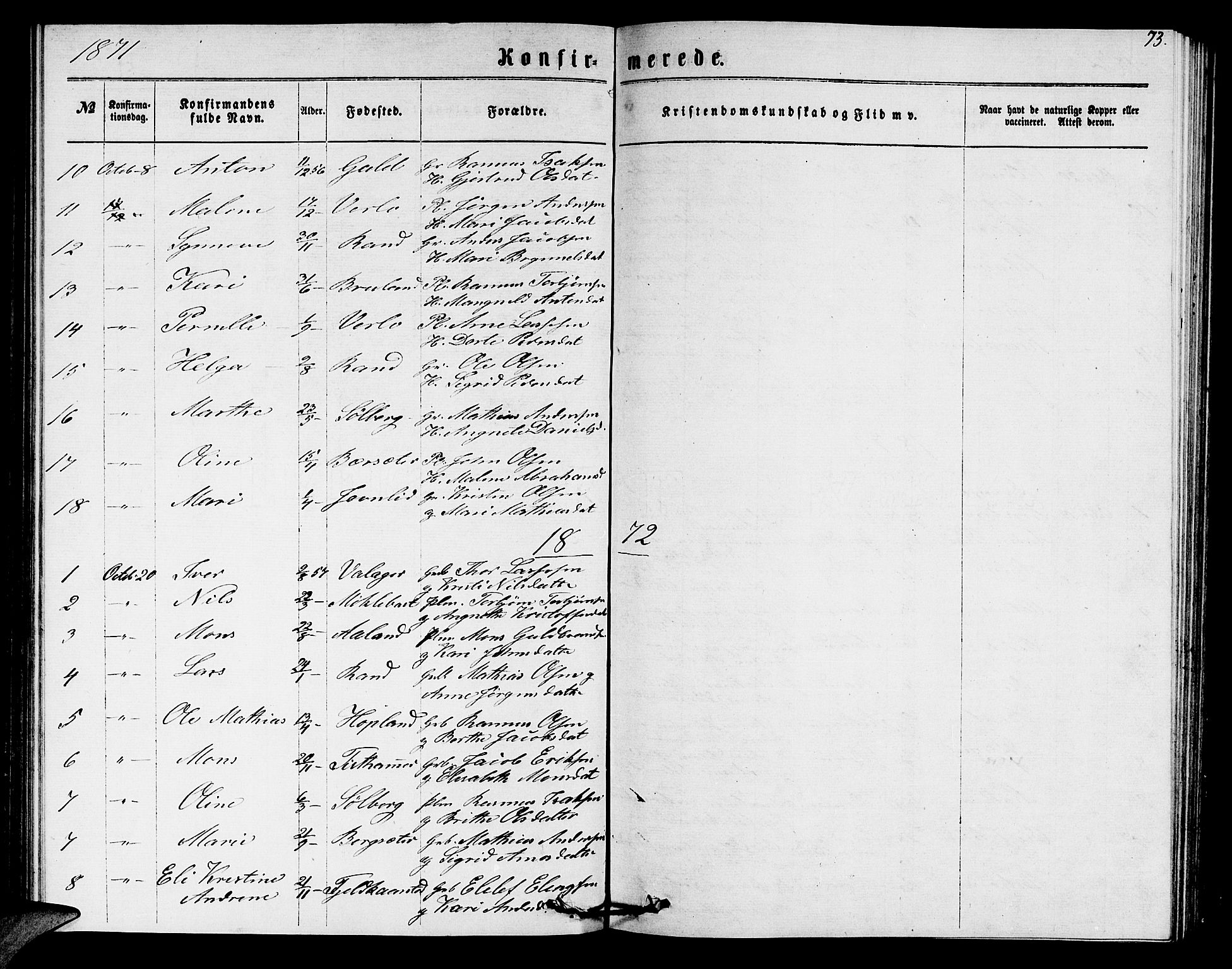 Innvik sokneprestembete, AV/SAB-A-80501: Parish register (copy) no. C 2, 1864-1882, p. 73