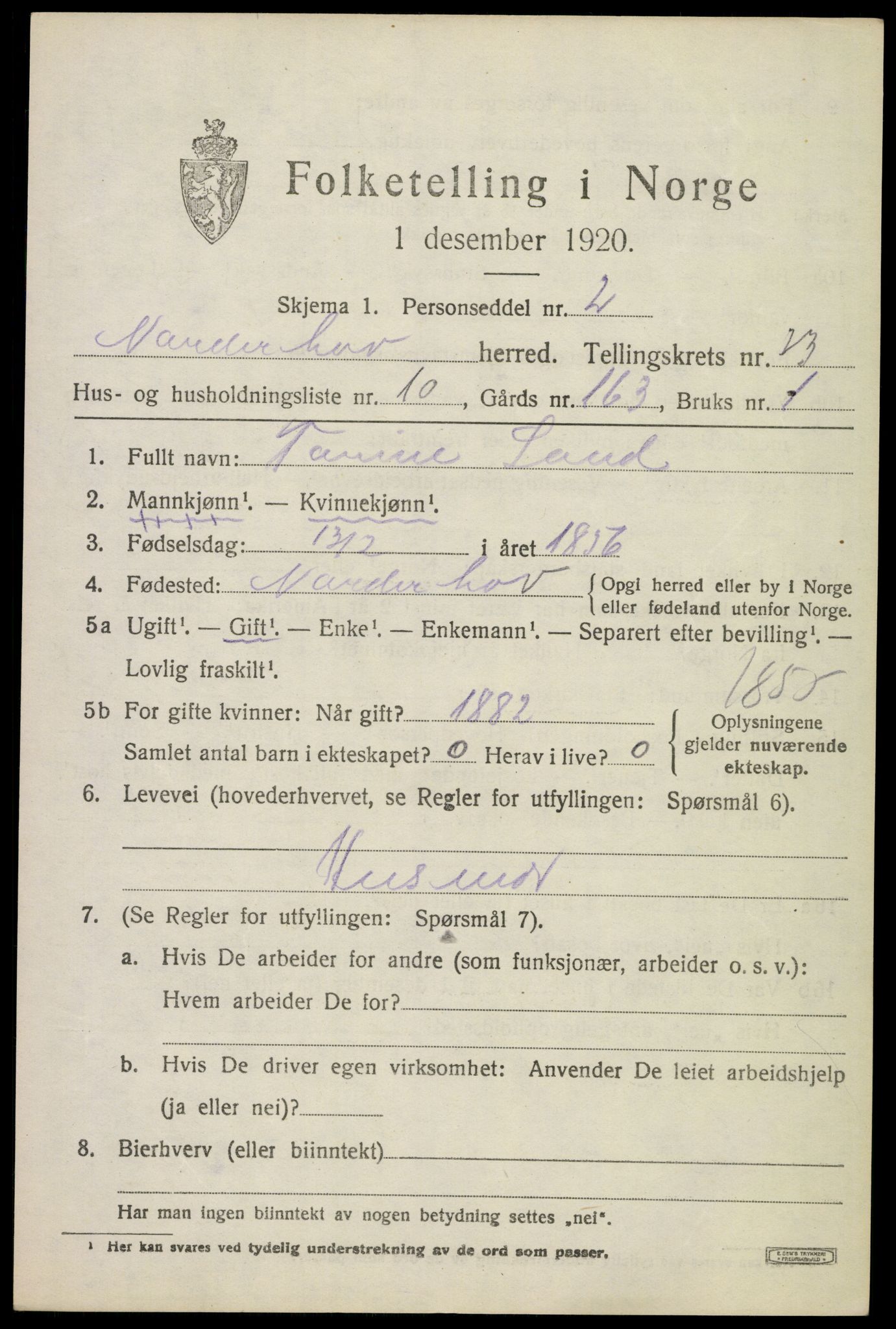 SAKO, 1920 census for Norderhov, 1920, p. 23302