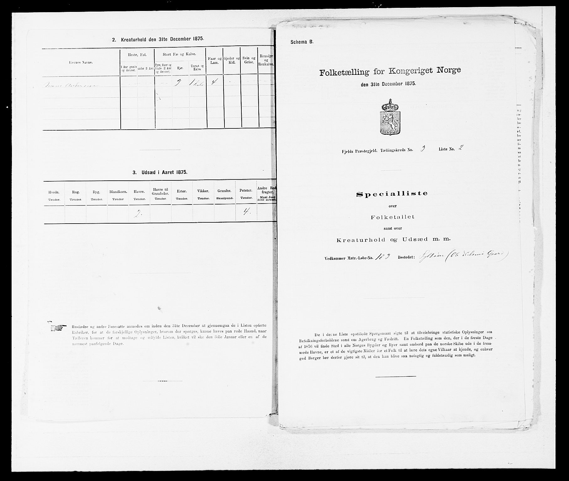 SAB, 1875 census for 1246P Fjell, 1875, p. 291