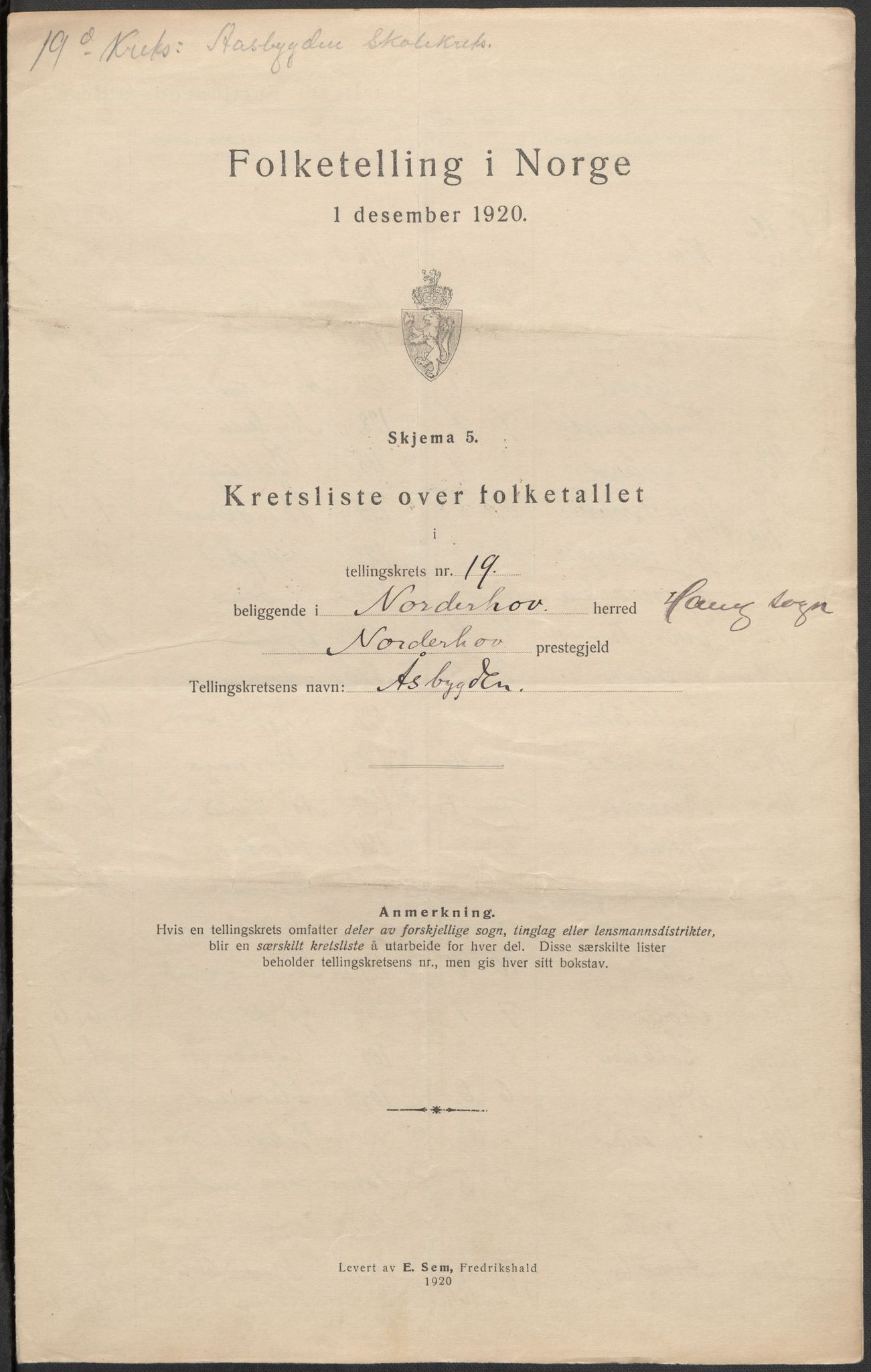 SAKO, 1920 census for Norderhov, 1920, p. 61