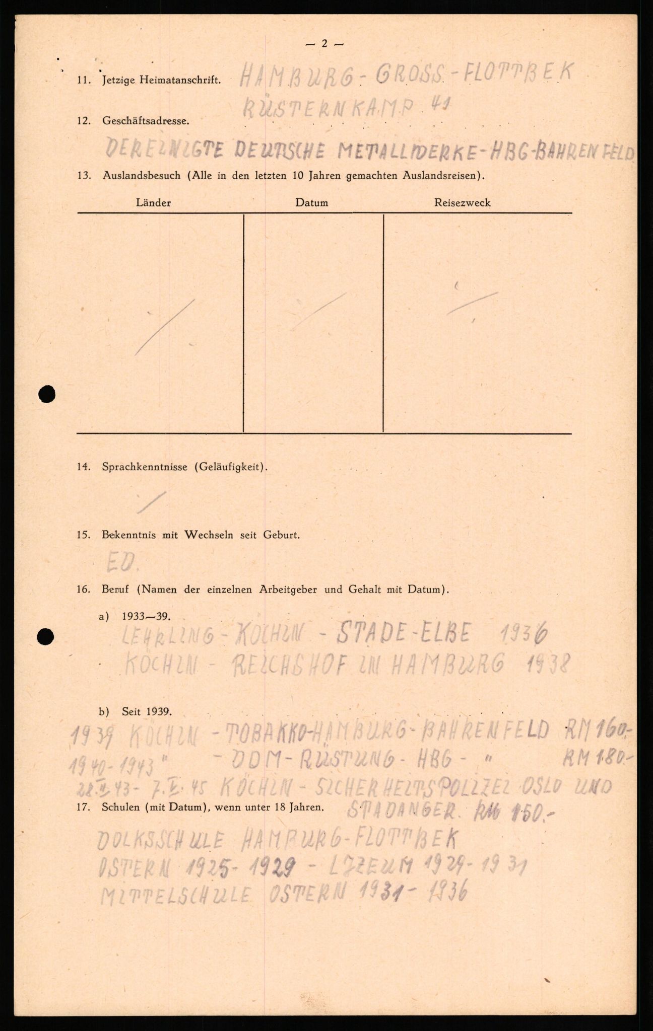 Forsvaret, Forsvarets overkommando II, RA/RAFA-3915/D/Db/L0022: CI Questionaires. Tyske okkupasjonsstyrker i Norge. Tyskere., 1945-1946, p. 453