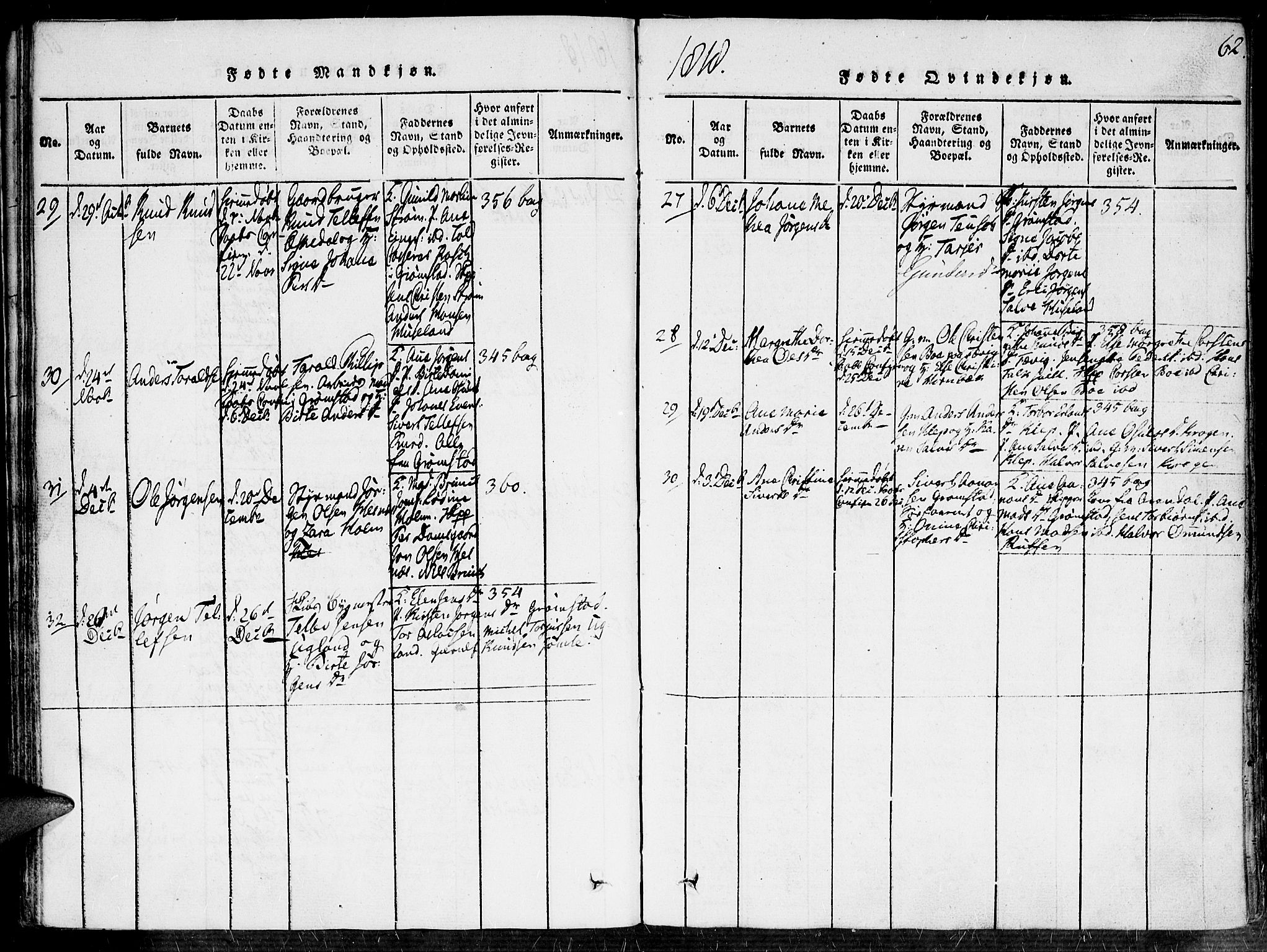 Fjære sokneprestkontor, SAK/1111-0011/F/Fa/L0001: Parish register (official) no. A 1 /1, 1816-1826, p. 62