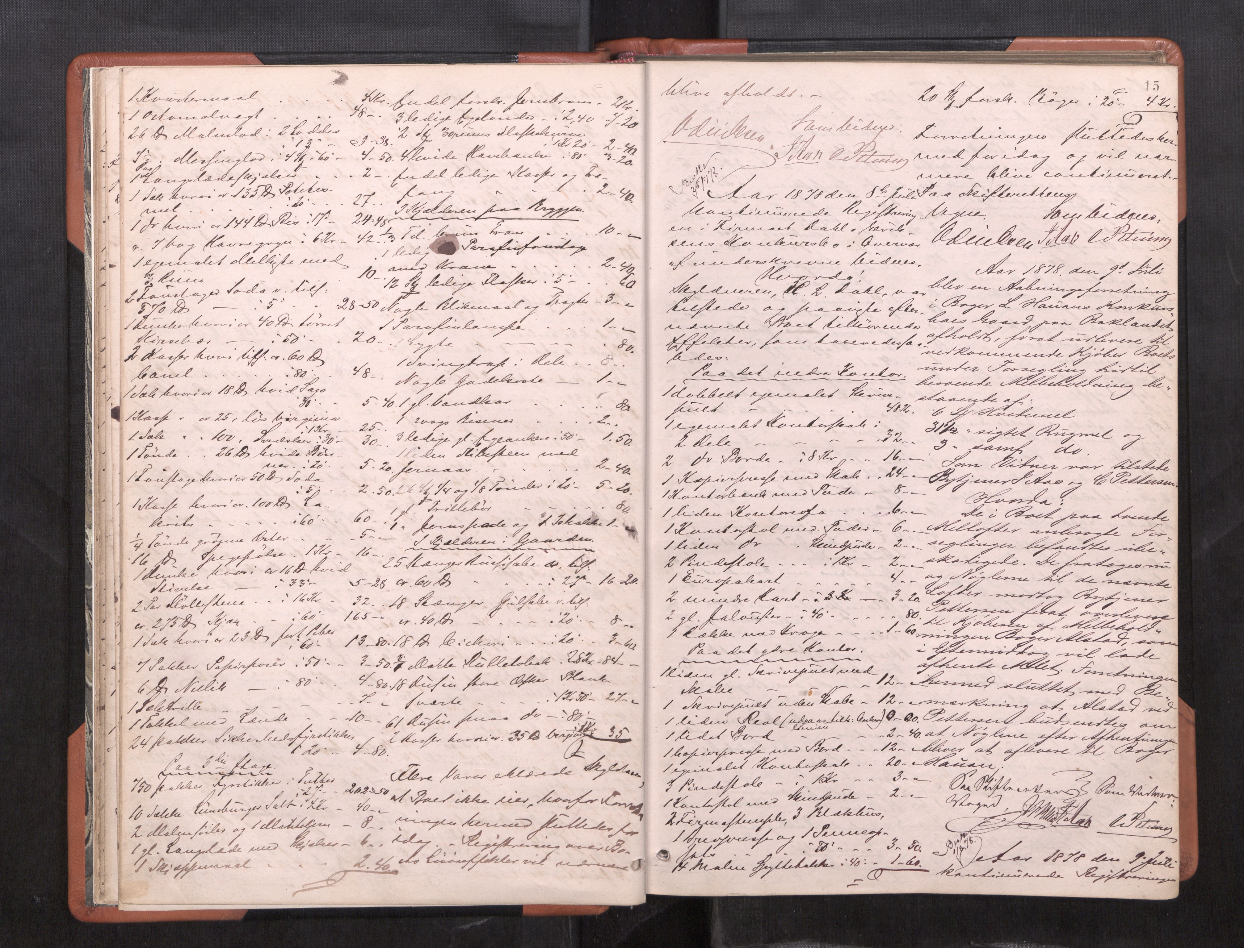 Trondheim byfogd, AV/SAT-A-0003/1/3/3C/L0009: Skifteregistreringsprotokoll (u/ register), 1878-1885, p. 15