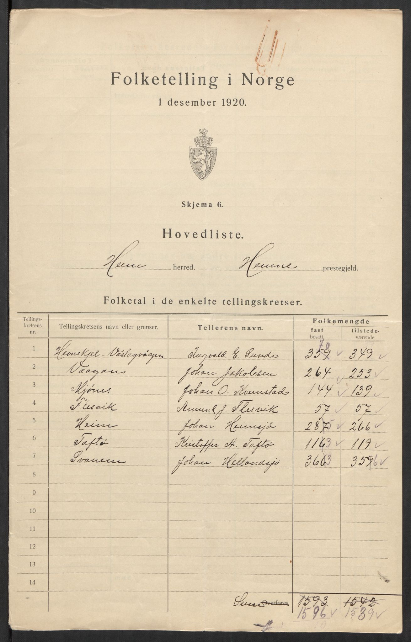 SAT, 1920 census for Heim, 1920, p. 7