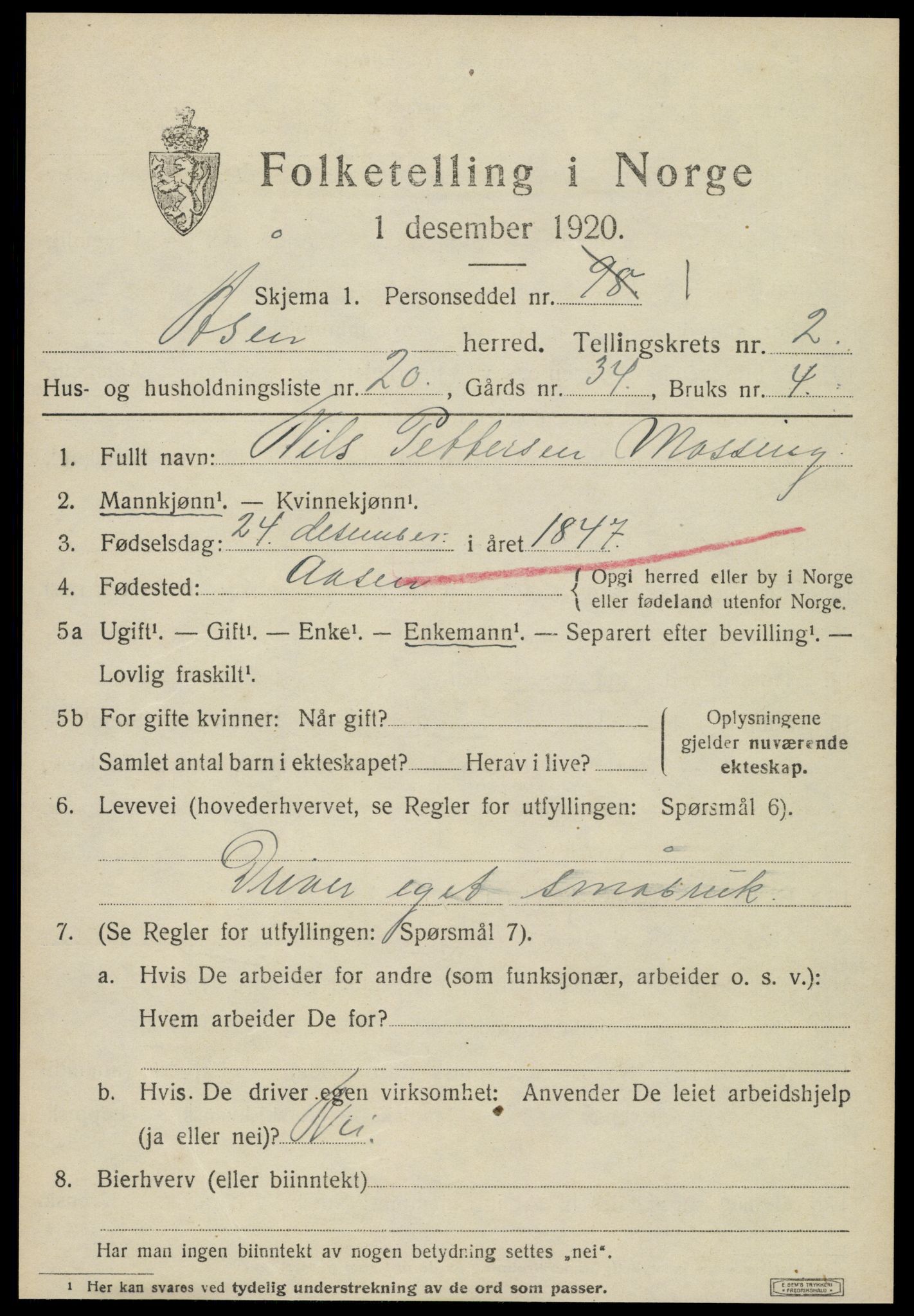 SAT, 1920 census for Åsen, 1920, p. 1902