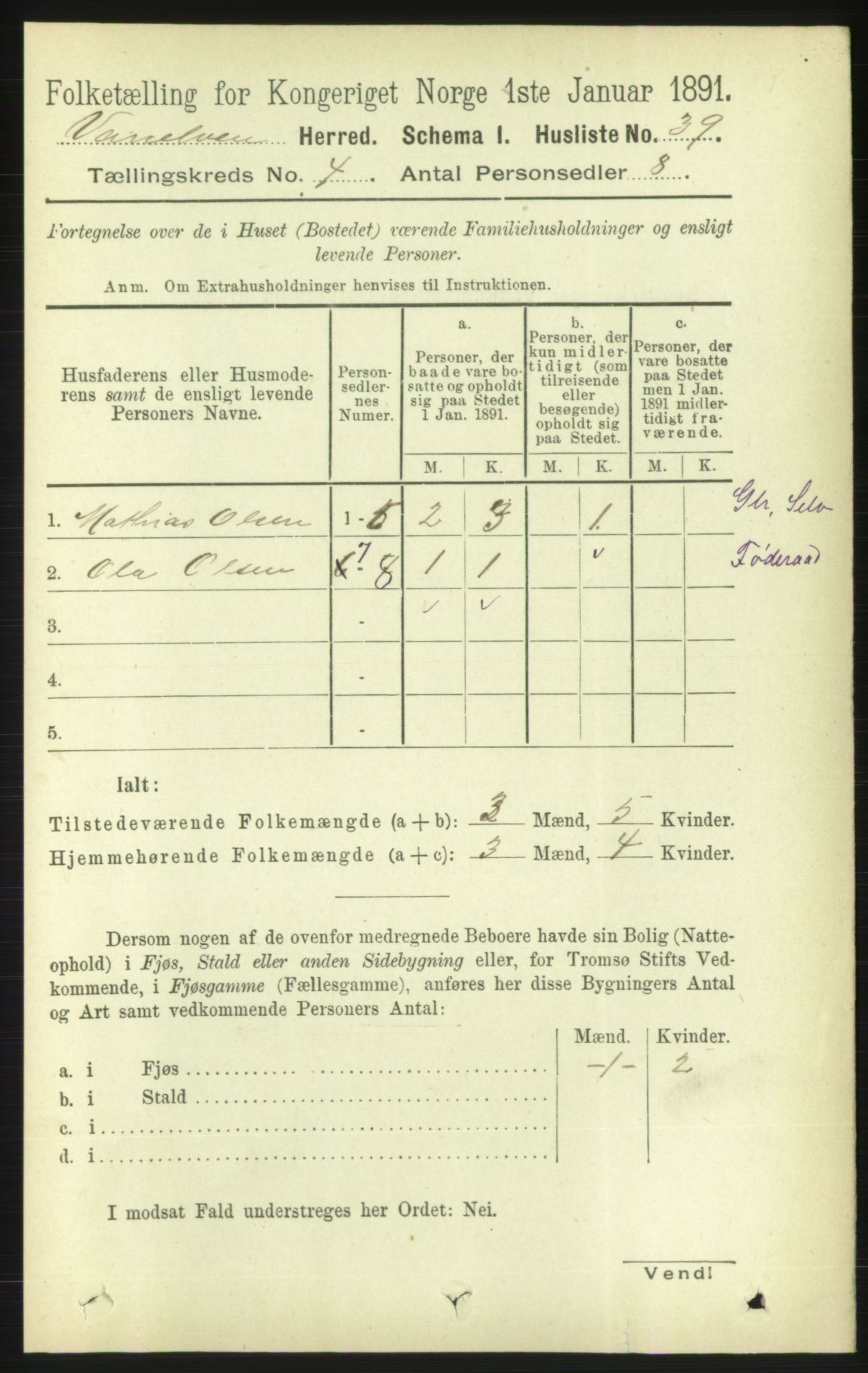 RA, 1891 census for 1511 Vanylven, 1891, p. 1801