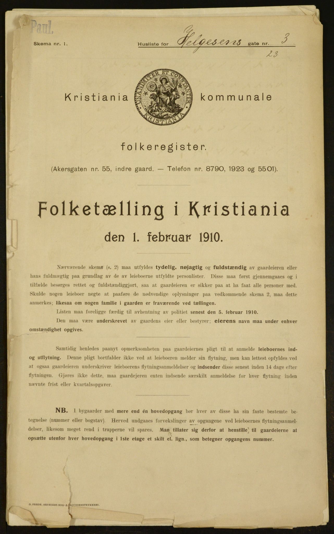 OBA, Municipal Census 1910 for Kristiania, 1910, p. 36272