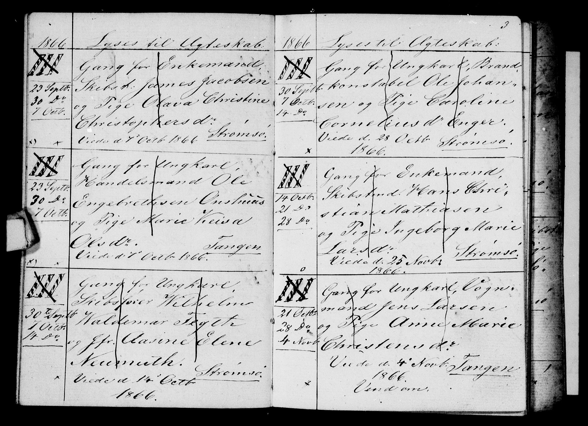 Strømsø kirkebøker, AV/SAKO-A-246/H/Ha/L0003: Banns register no. 3, 1866-1874, p. 3