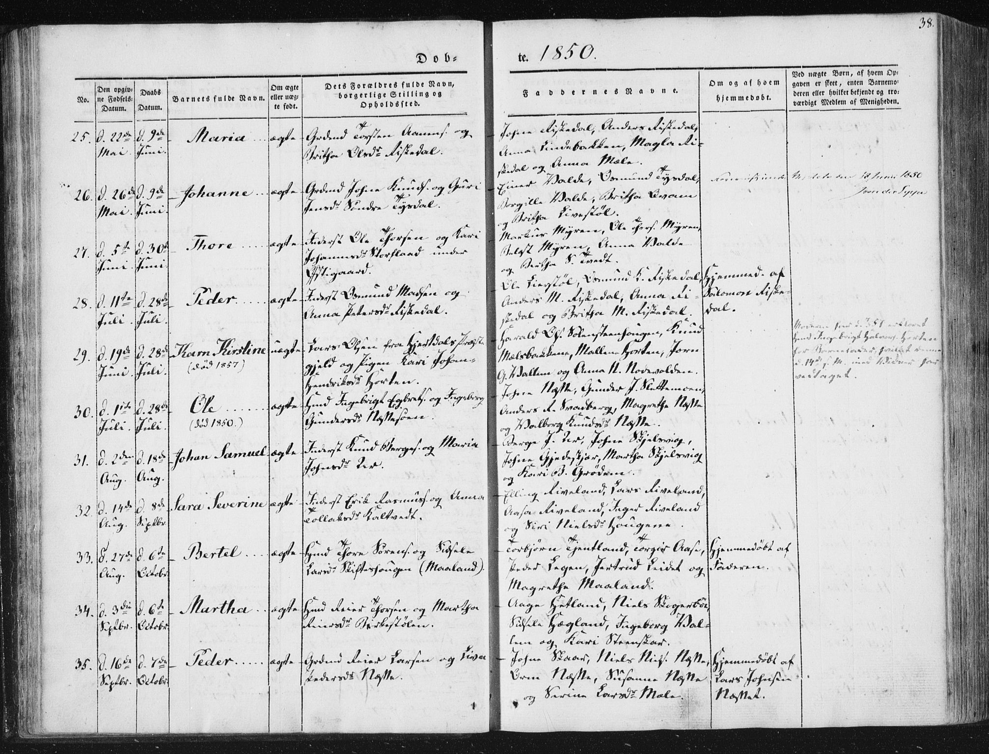 Hjelmeland sokneprestkontor, AV/SAST-A-101843/01/IV/L0008: Parish register (official) no. A 8, 1842-1861, p. 38