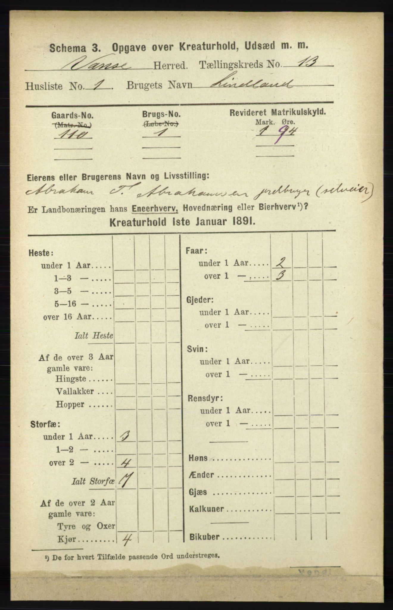 RA, 1891 census for 1041 Vanse, 1891, p. 10371