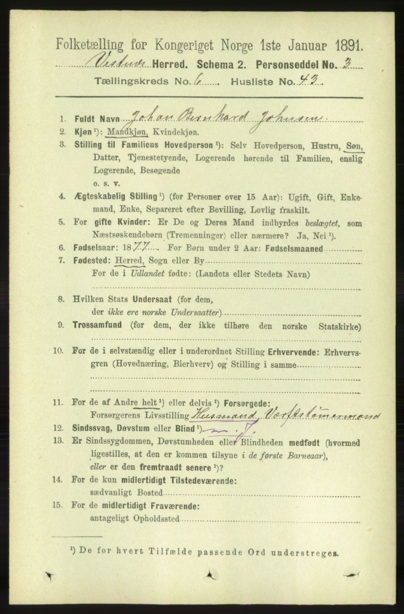 RA, 1891 census for 1535 Vestnes, 1891, p. 2435