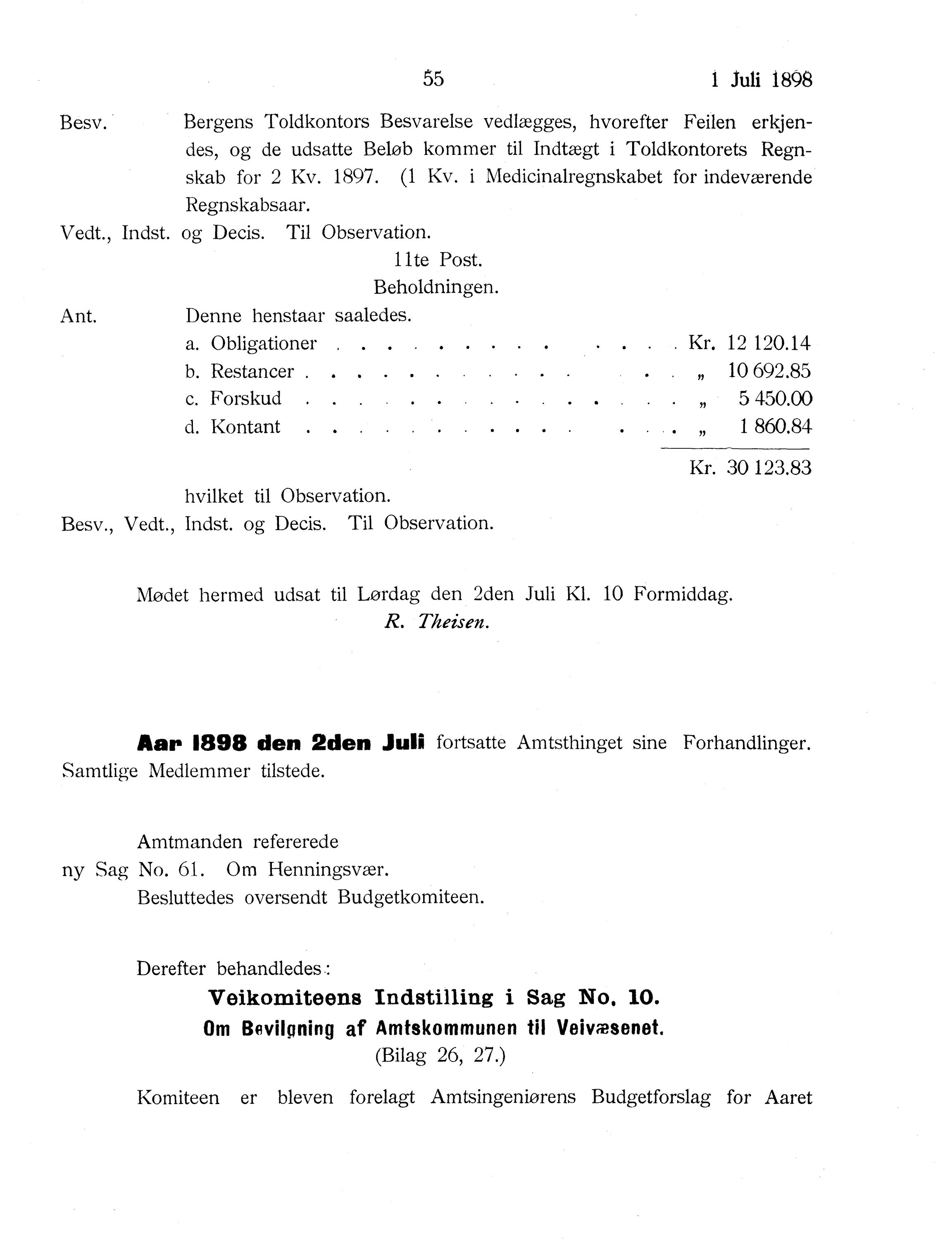 Nordland Fylkeskommune. Fylkestinget, AIN/NFK-17/176/A/Ac/L0021: Fylkestingsforhandlinger 1898, 1898, p. 55