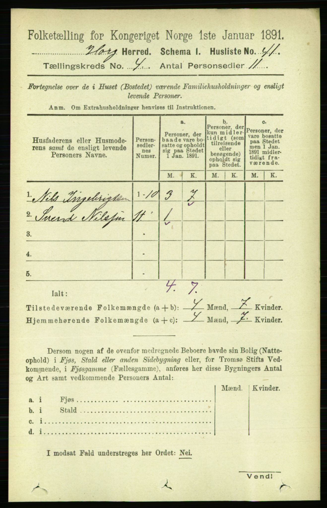 RA, 1891 census for 1650 Horg, 1891, p. 1544