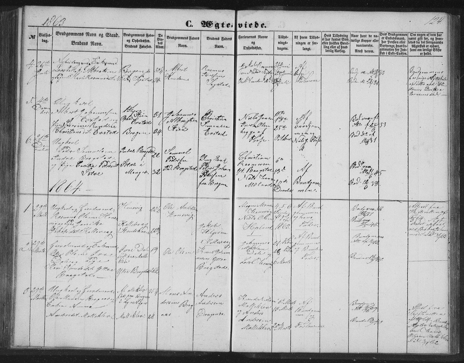 Alversund Sokneprestembete, SAB/A-73901/H/Ha/Hab: Parish register (copy) no. C 1, 1851-1866, p. 124