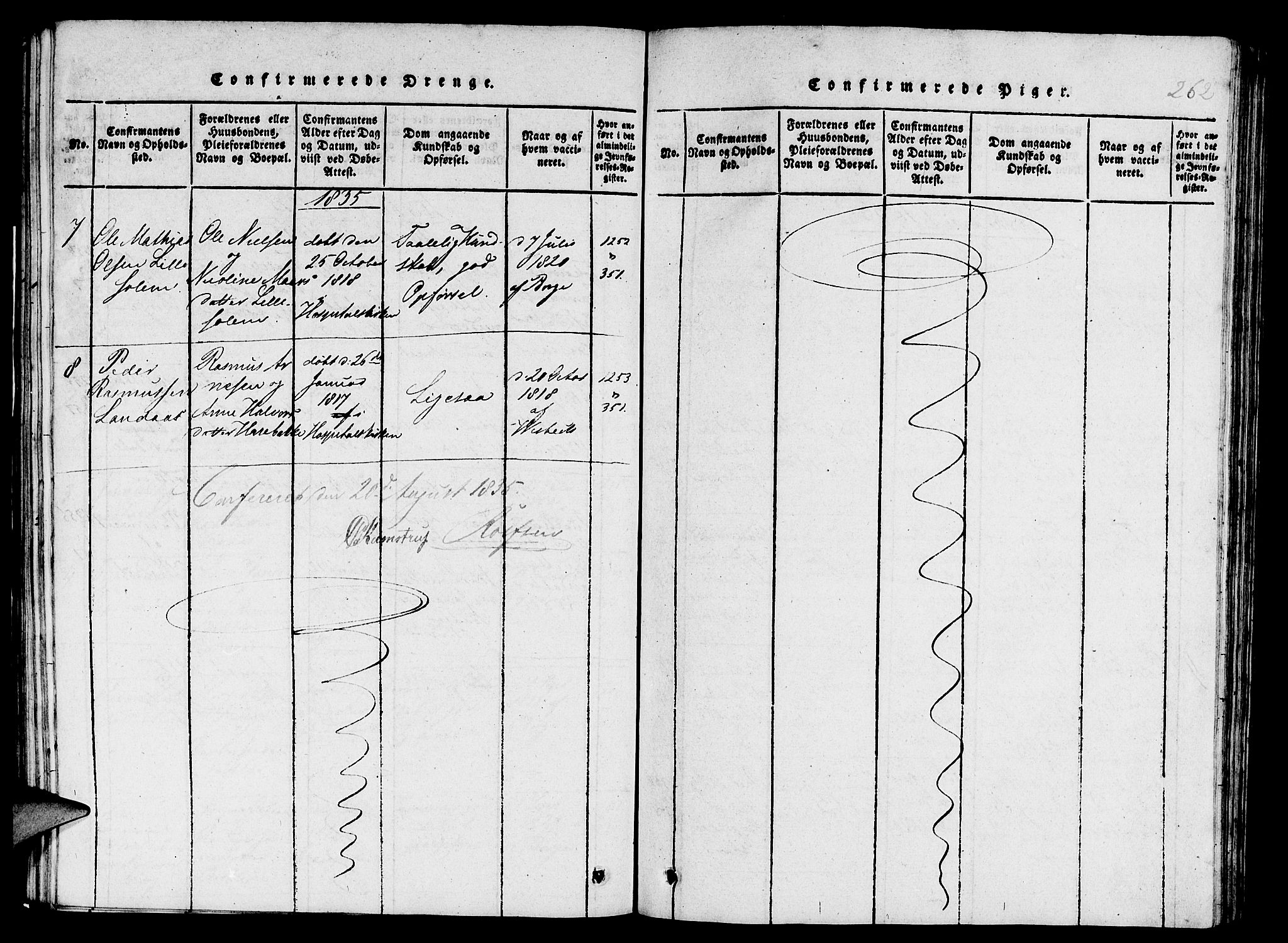 St. Jørgens hospital og Årstad sokneprestembete, AV/SAB-A-99934: Parish register (copy) no. A 1, 1816-1843, p. 262