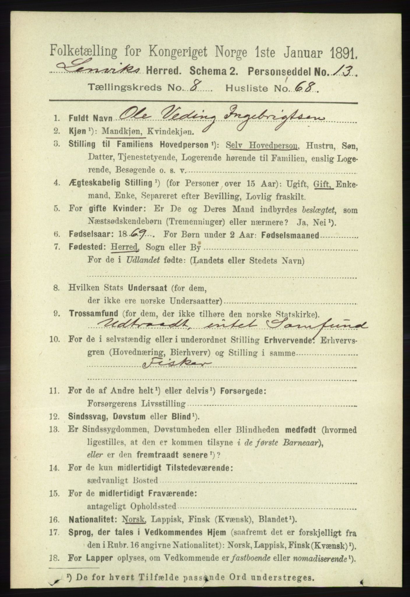 RA, 1891 census for 1931 Lenvik, 1891, p. 4856