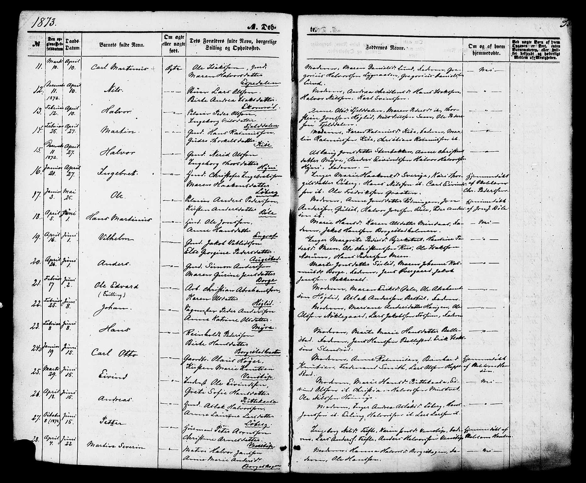 Gjerpen kirkebøker, AV/SAKO-A-265/F/Fa/L0009: Parish register (official) no. I 9, 1872-1885, p. 5