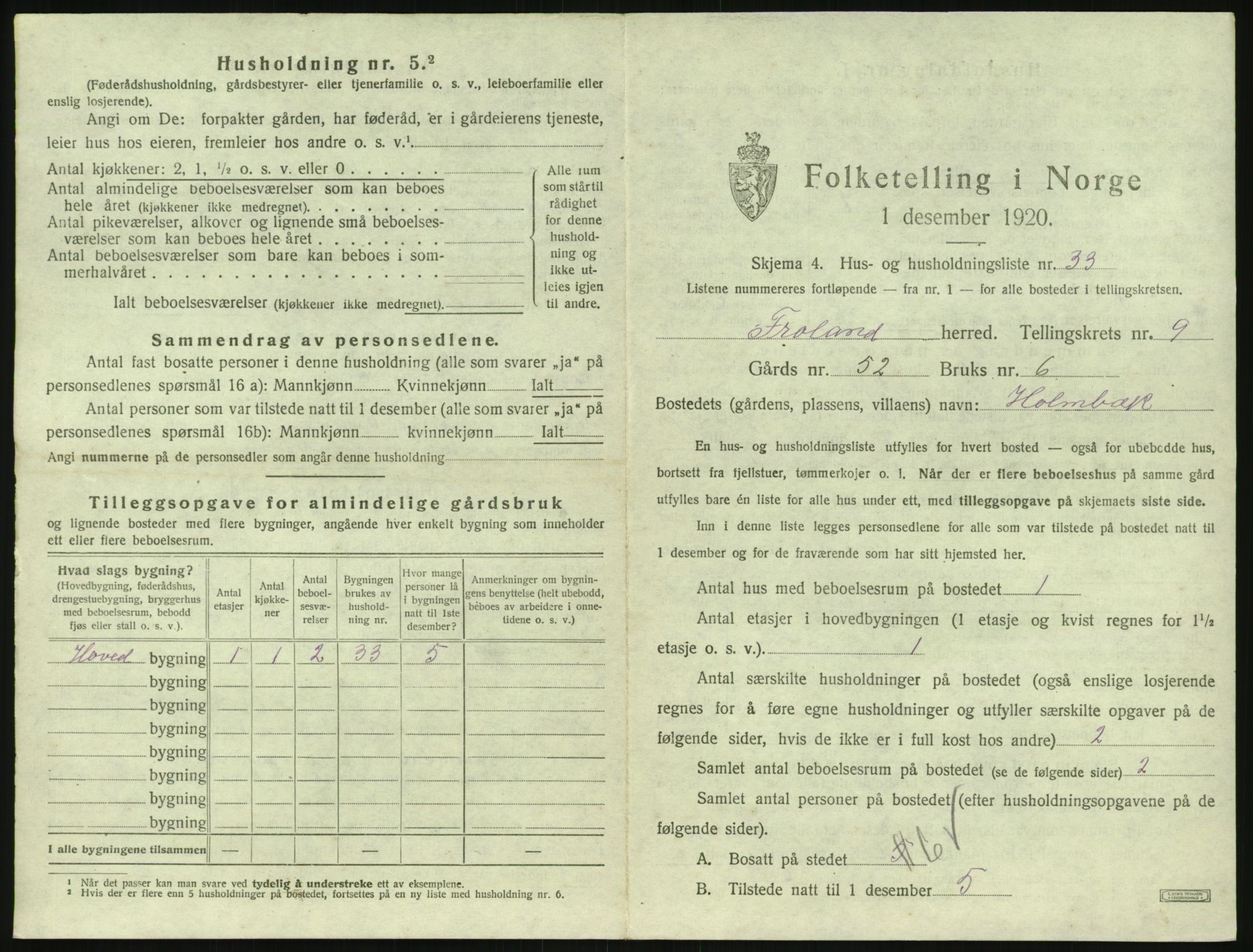 SAK, 1920 census for Froland, 1920, p. 823